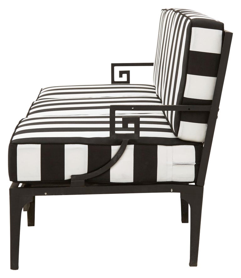 Metal Frame Greek Key Outdoor Patio Sofa With Black And Metal Frame Greek Key Outdoor Patio Sofa With Black And