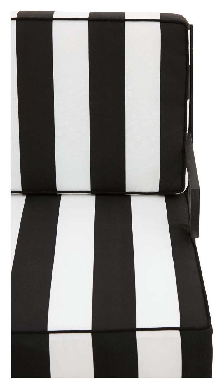 Metal Frame Greek Key Outdoor Patio Sofa with Black and White Stripe