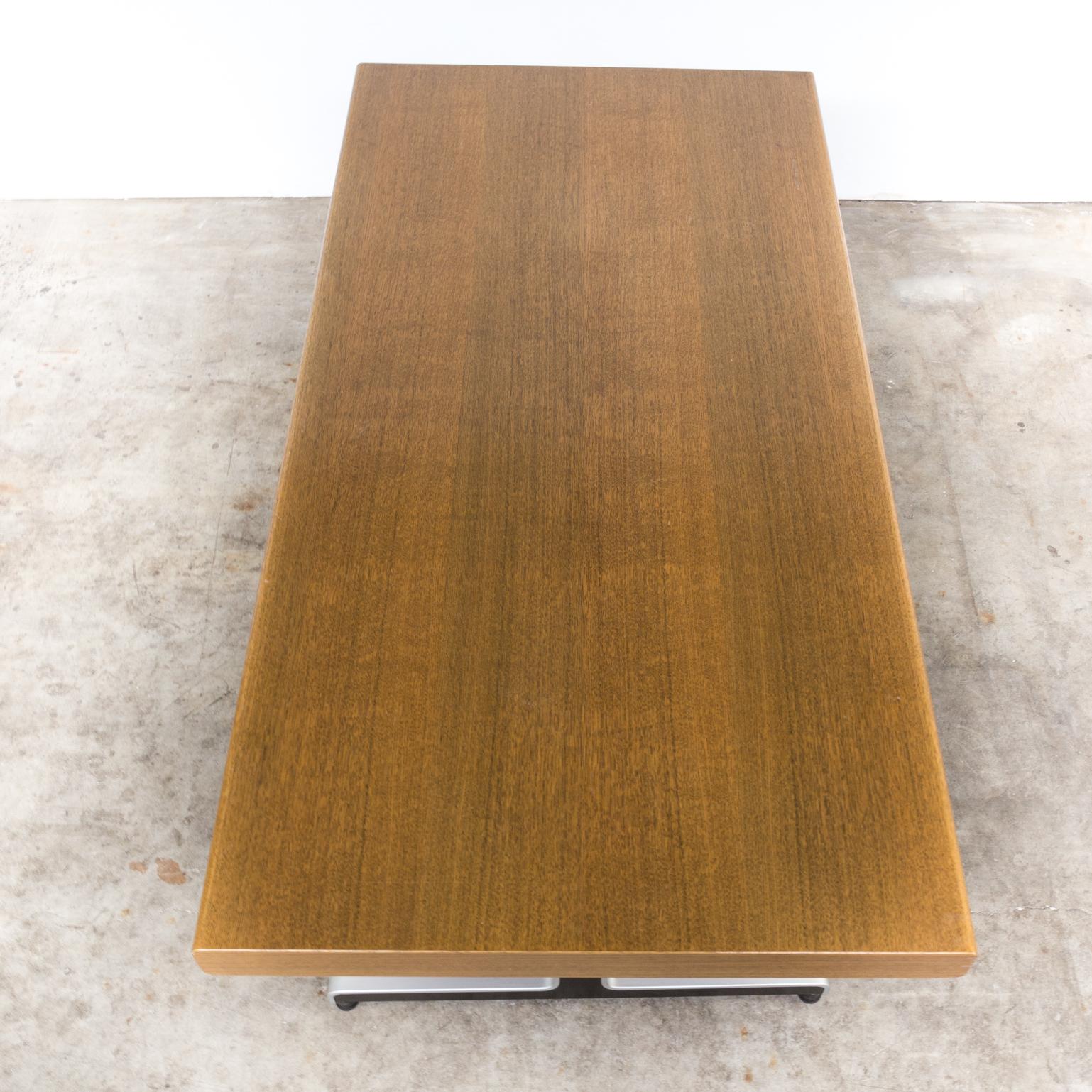 Late 20th Century Metal Frame Writing Table Oak Veneer Table Top For Sale