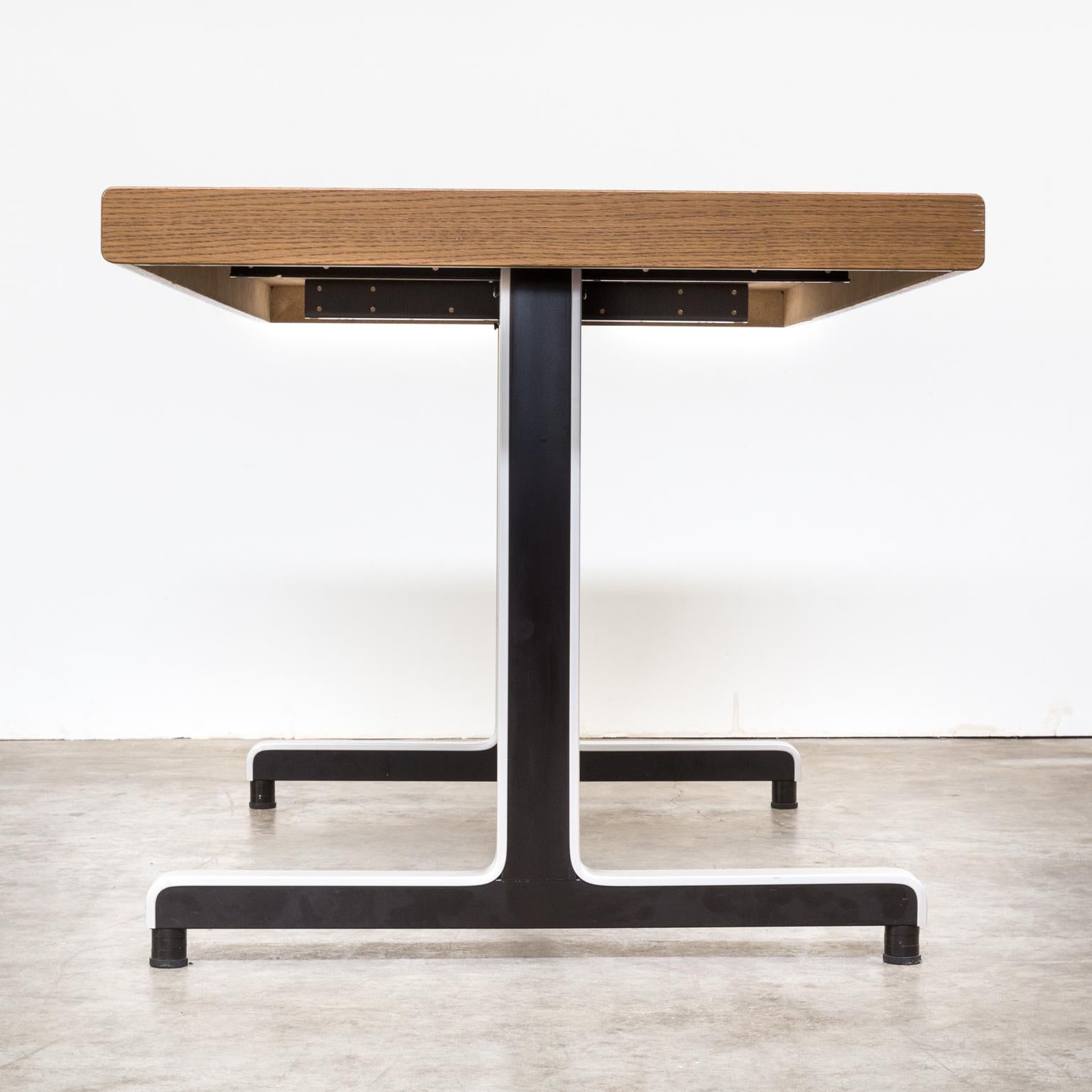 Metal Frame Writing Table Oak Veneer Table Top For Sale 1