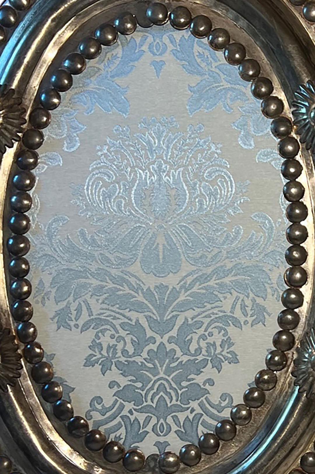 Metal Framed Blue Damask Hanging Wall Ornaments In Good Condition For Sale In Dallas, TX