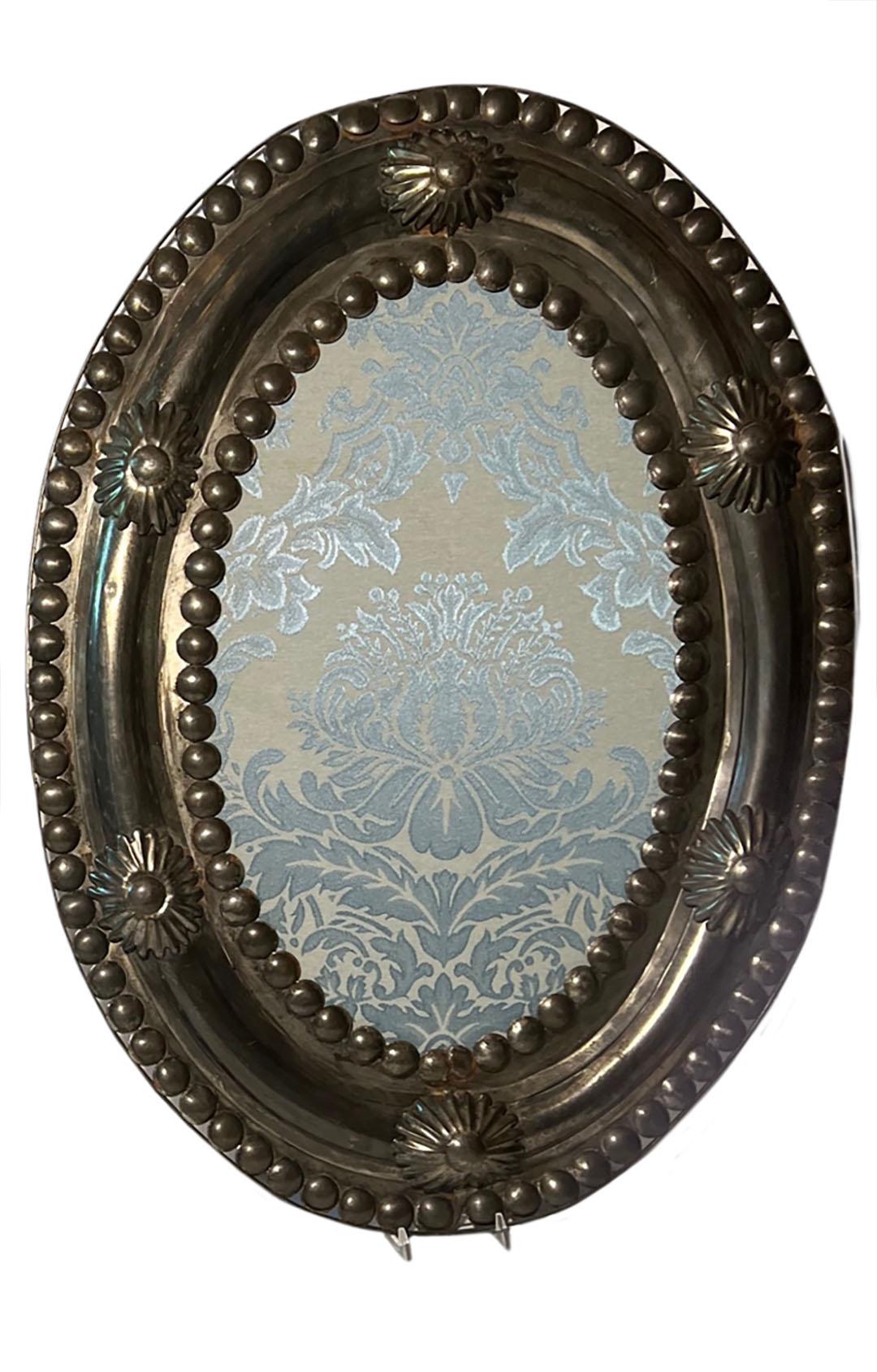 20th Century Metal Framed Blue Damask Hanging Wall Ornaments For Sale