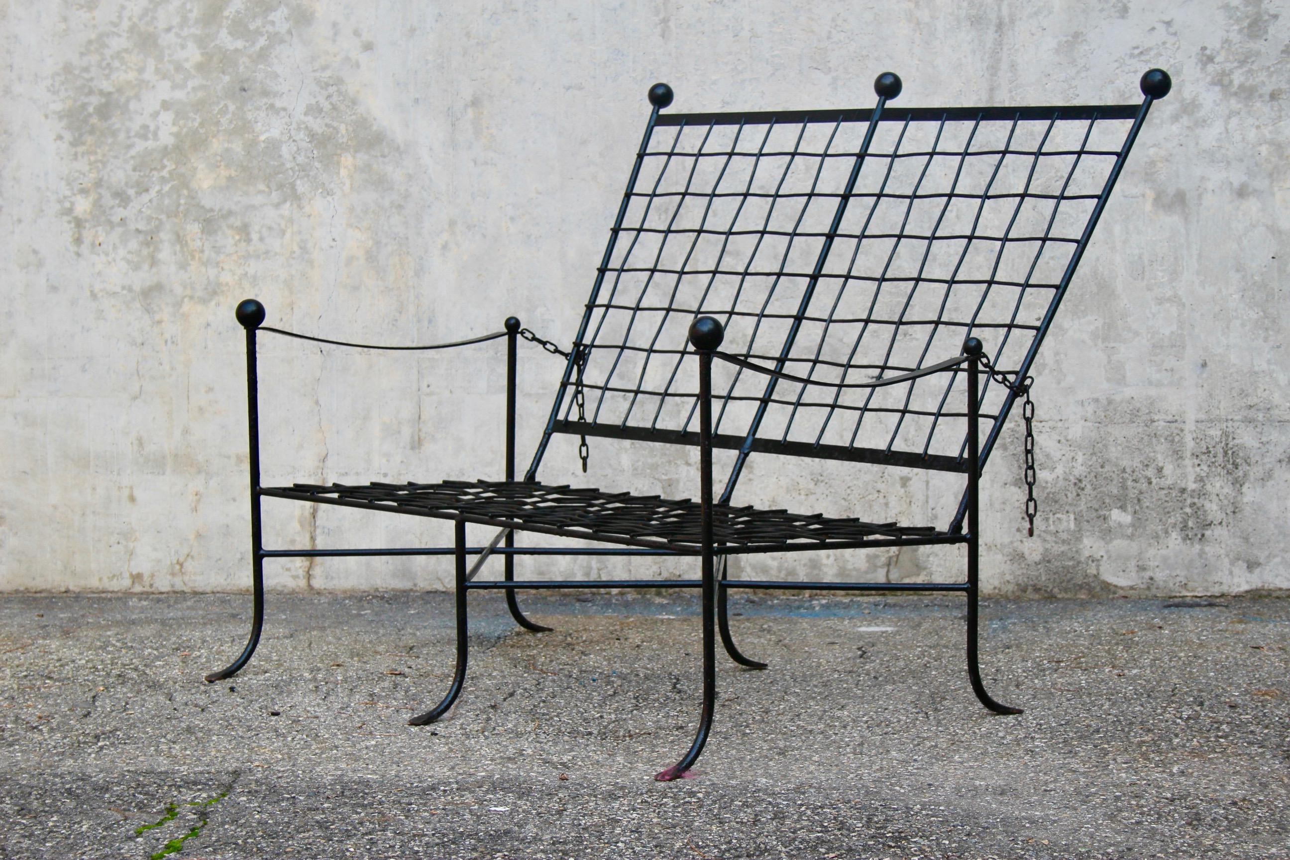 Metal garden Mario Papperzini attributed sofa the cushions are missing.