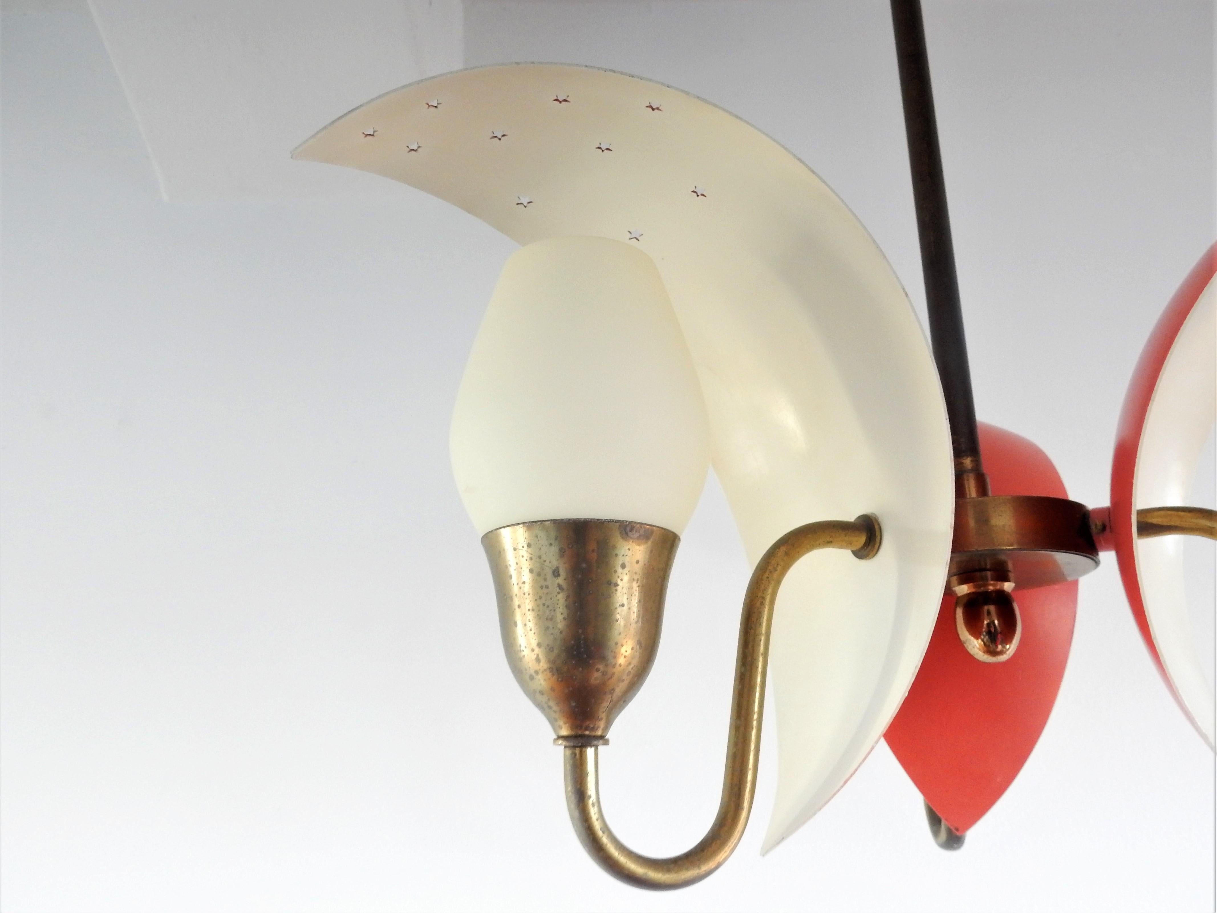 Mid-20th Century Metal, Glass and Brass Chandelier by Bent Karlby for Fog & Mørup, Denmark, 1950s For Sale