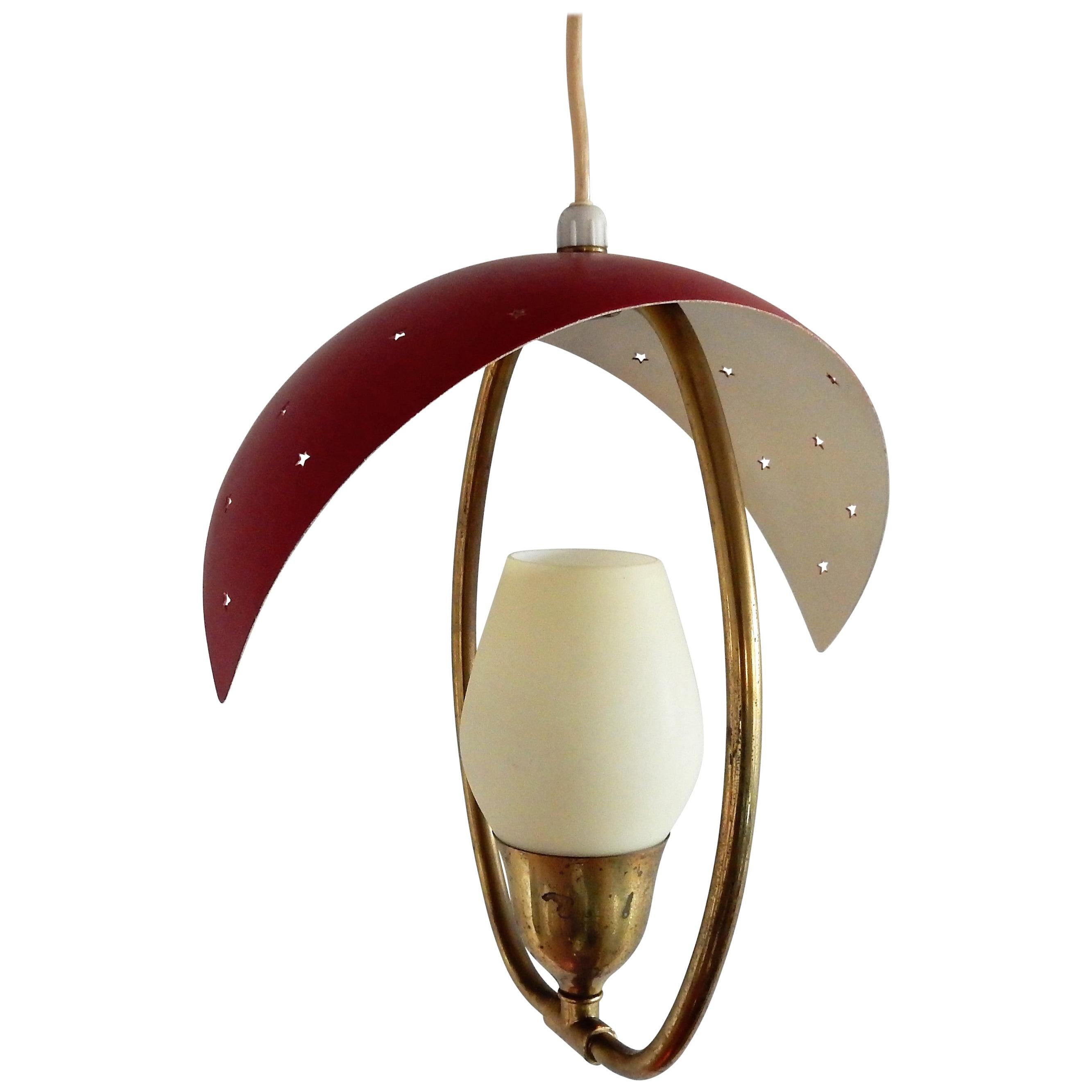 Metal, Glass and Brass Pendant Lamp, Bent Karlby for Fog 
Mørup or Lyfa Denmark