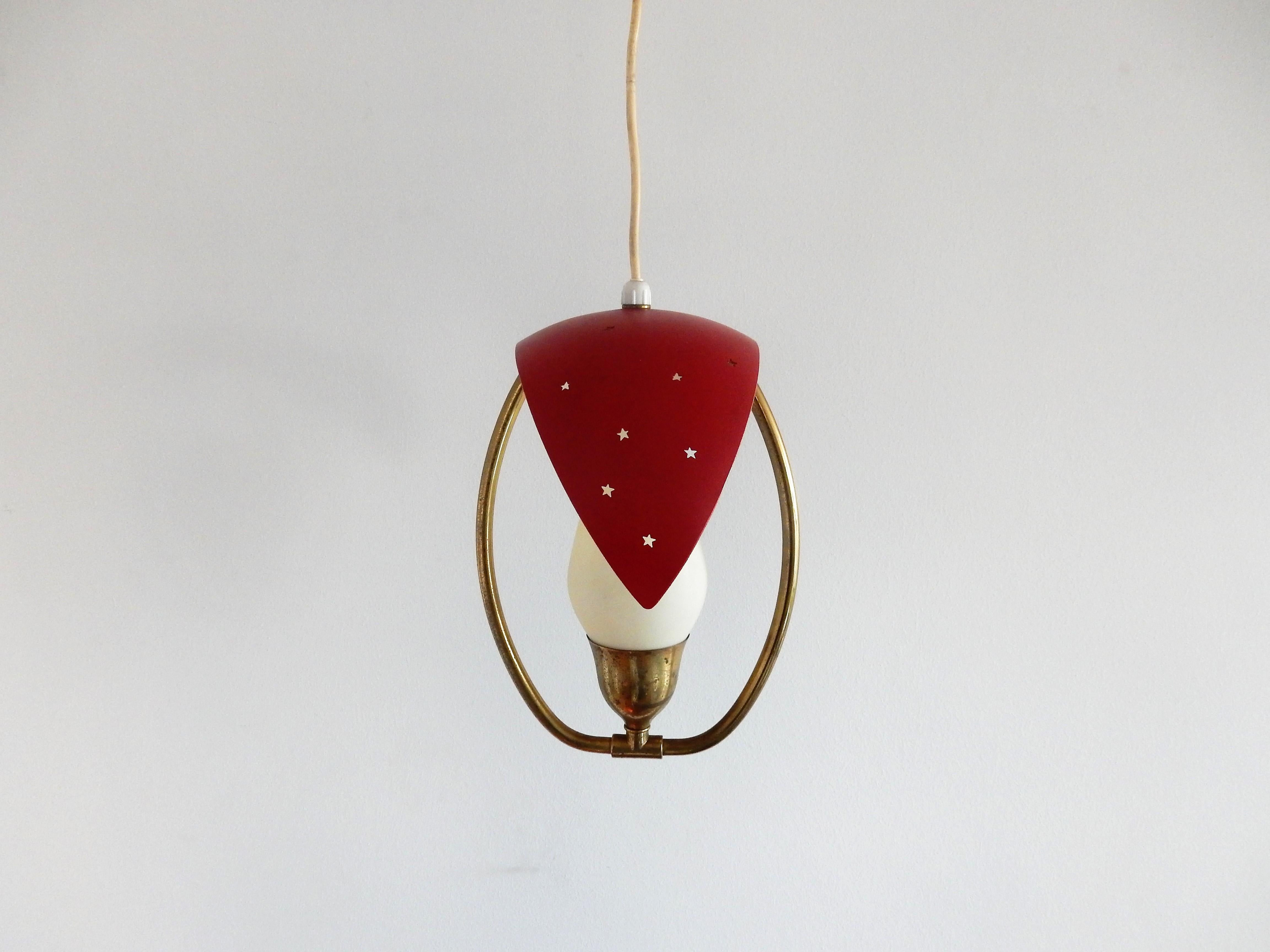 Mid-Century Modern Metal, Glass and Brass Pendant Lamp, Bent Karlby for Fog & Mørup or Lyfa Denmark