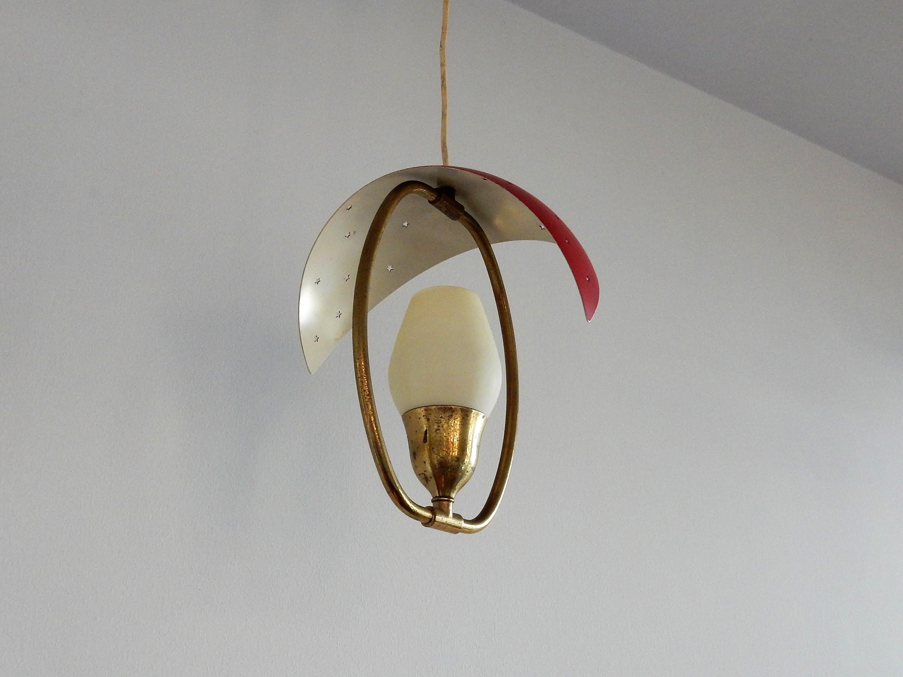 Danish Metal, Glass and Brass Pendant Lamp, Bent Karlby for Fog & Mørup or Lyfa Denmark