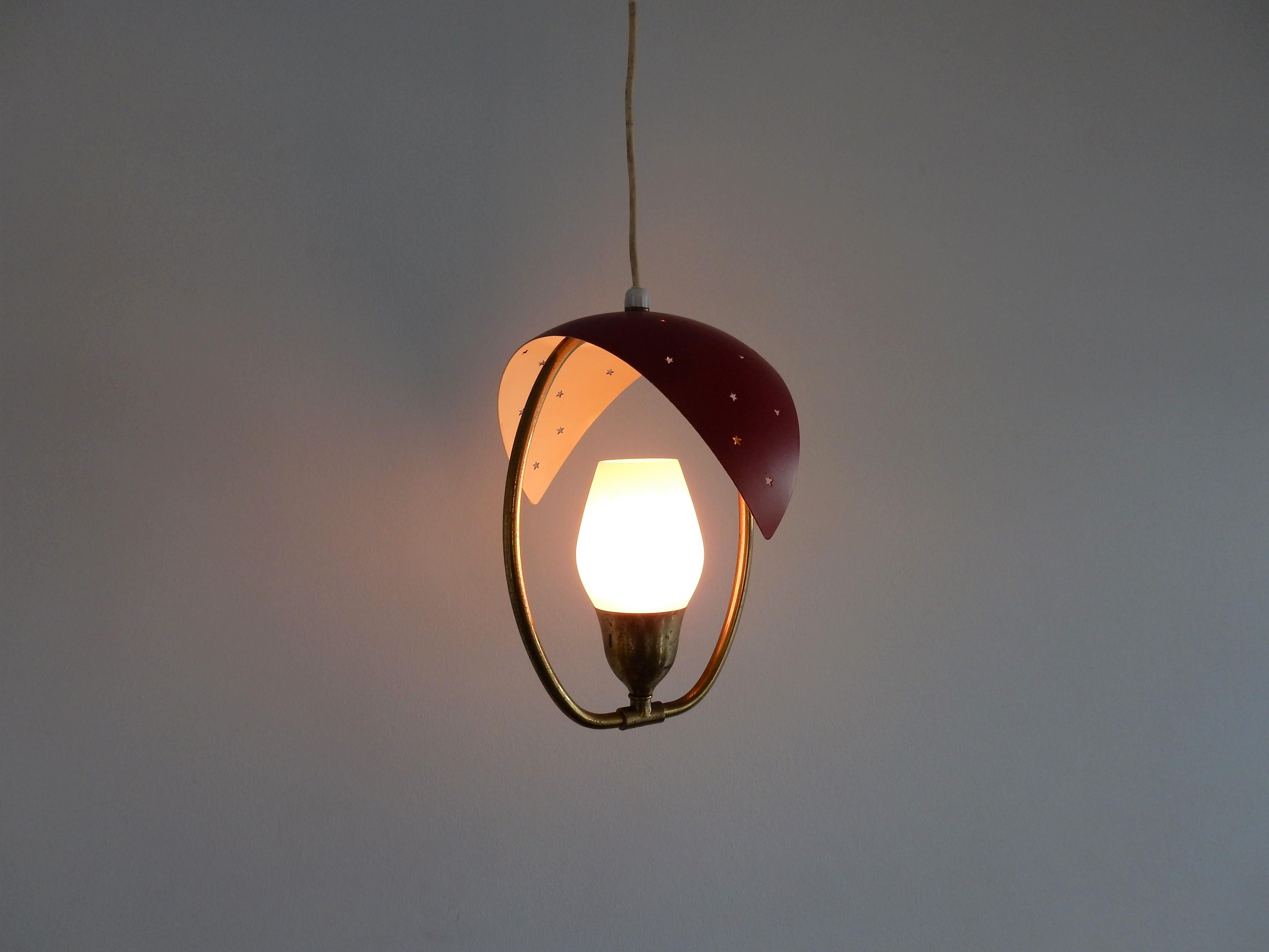 Mid-20th Century Metal, Glass and Brass Pendant Lamp, Bent Karlby for Fog & Mørup or Lyfa Denmark