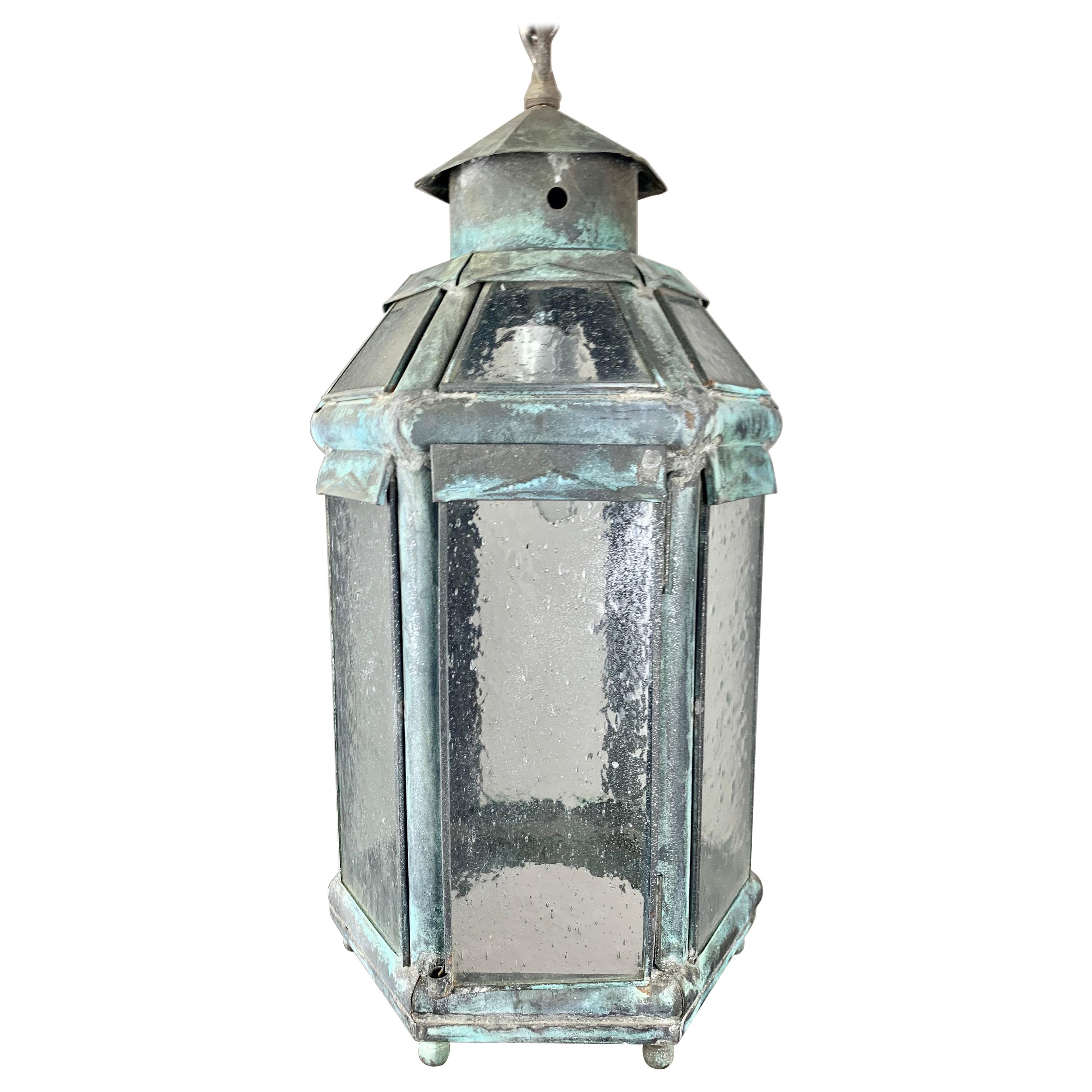 Metal & Glass Hanging Lantern C. 1900