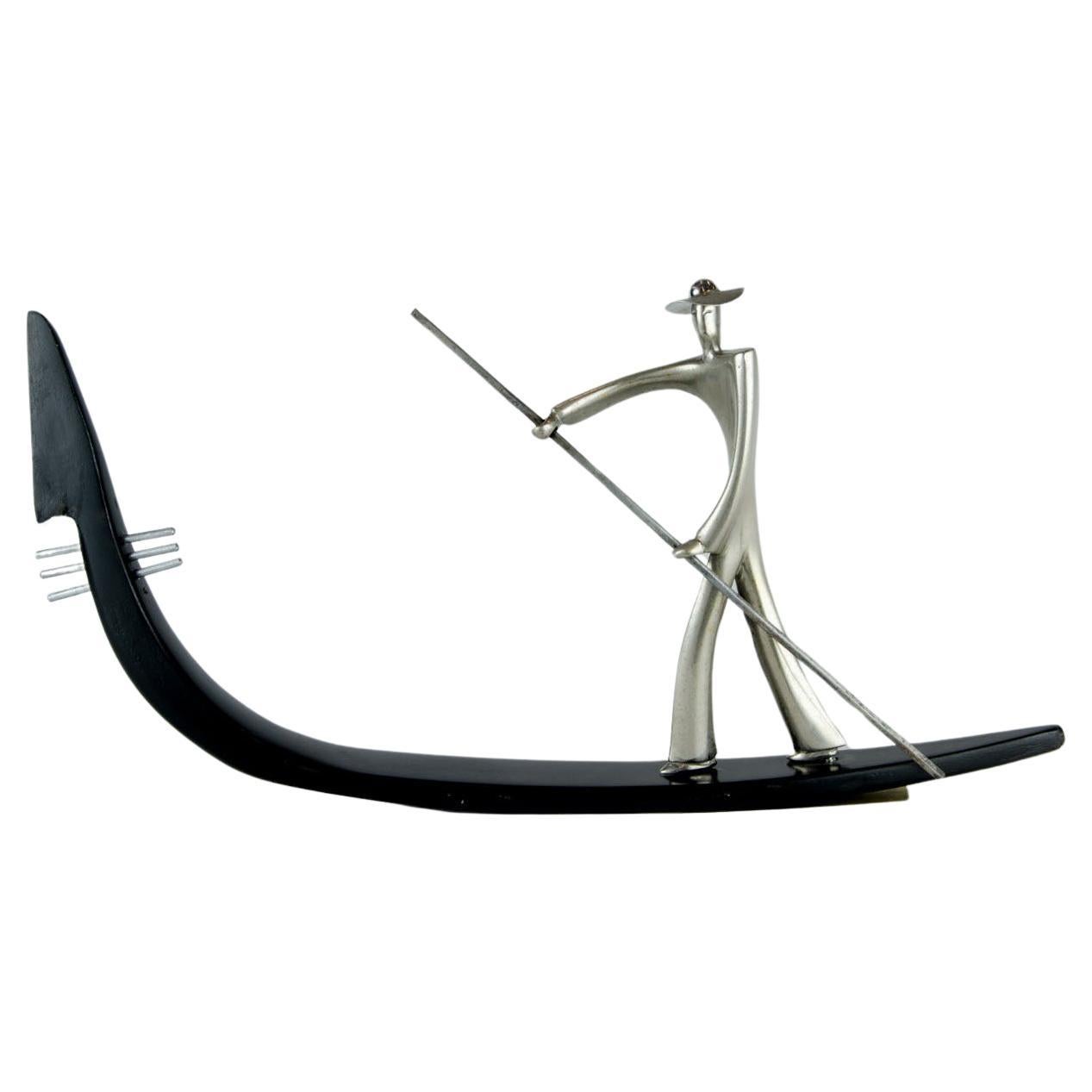 Metal gondola sculpture in the Karl Hagenauer style. For Sale