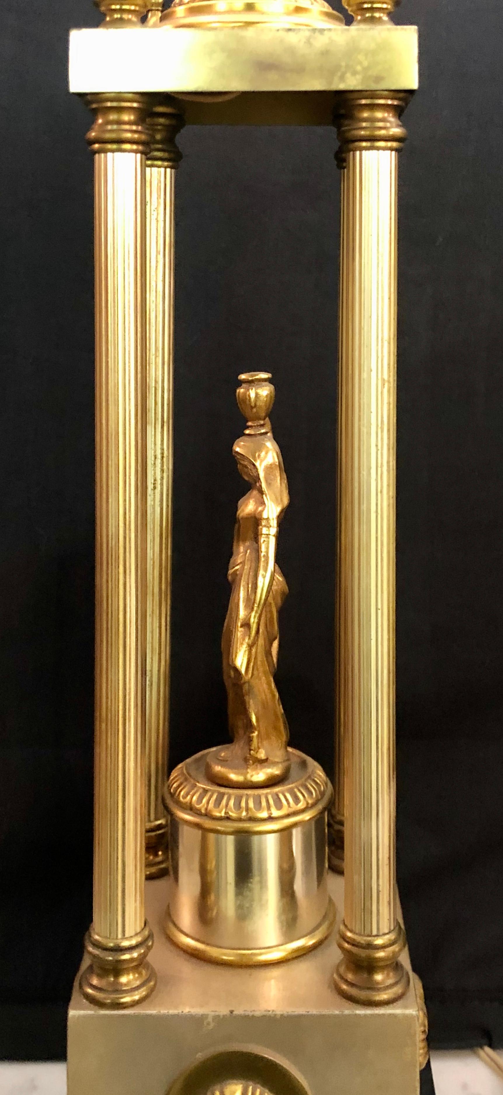 Metal Grecian Inspired Table Lamps Having Columns and Figures Compatible, Pair 2