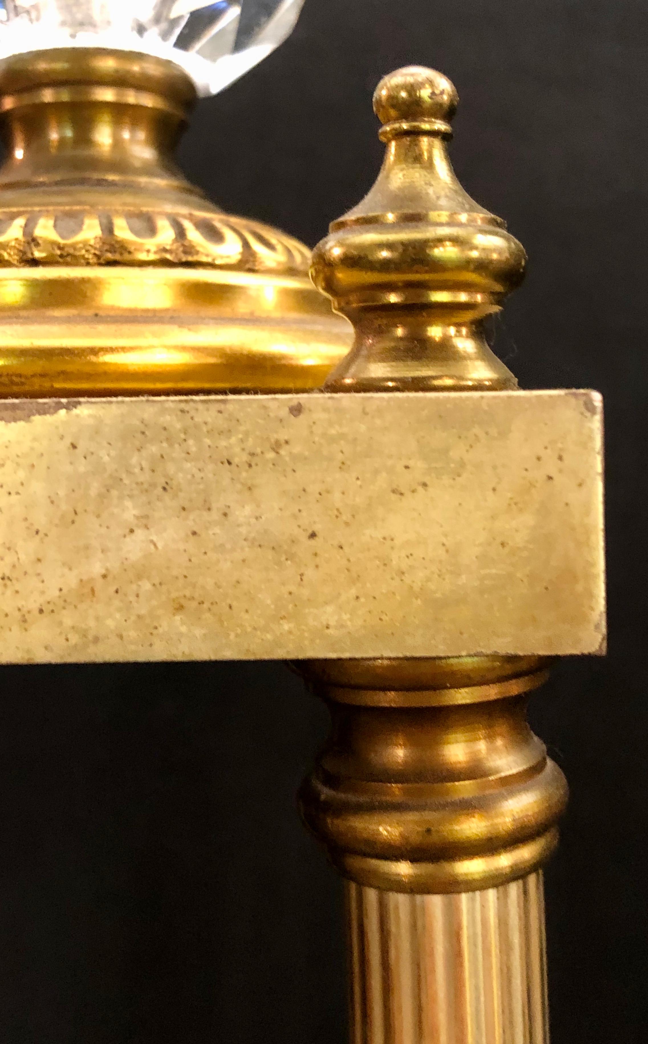 20th Century Metal Grecian Inspired Table Lamps Having Columns and Figures Compatible, Pair