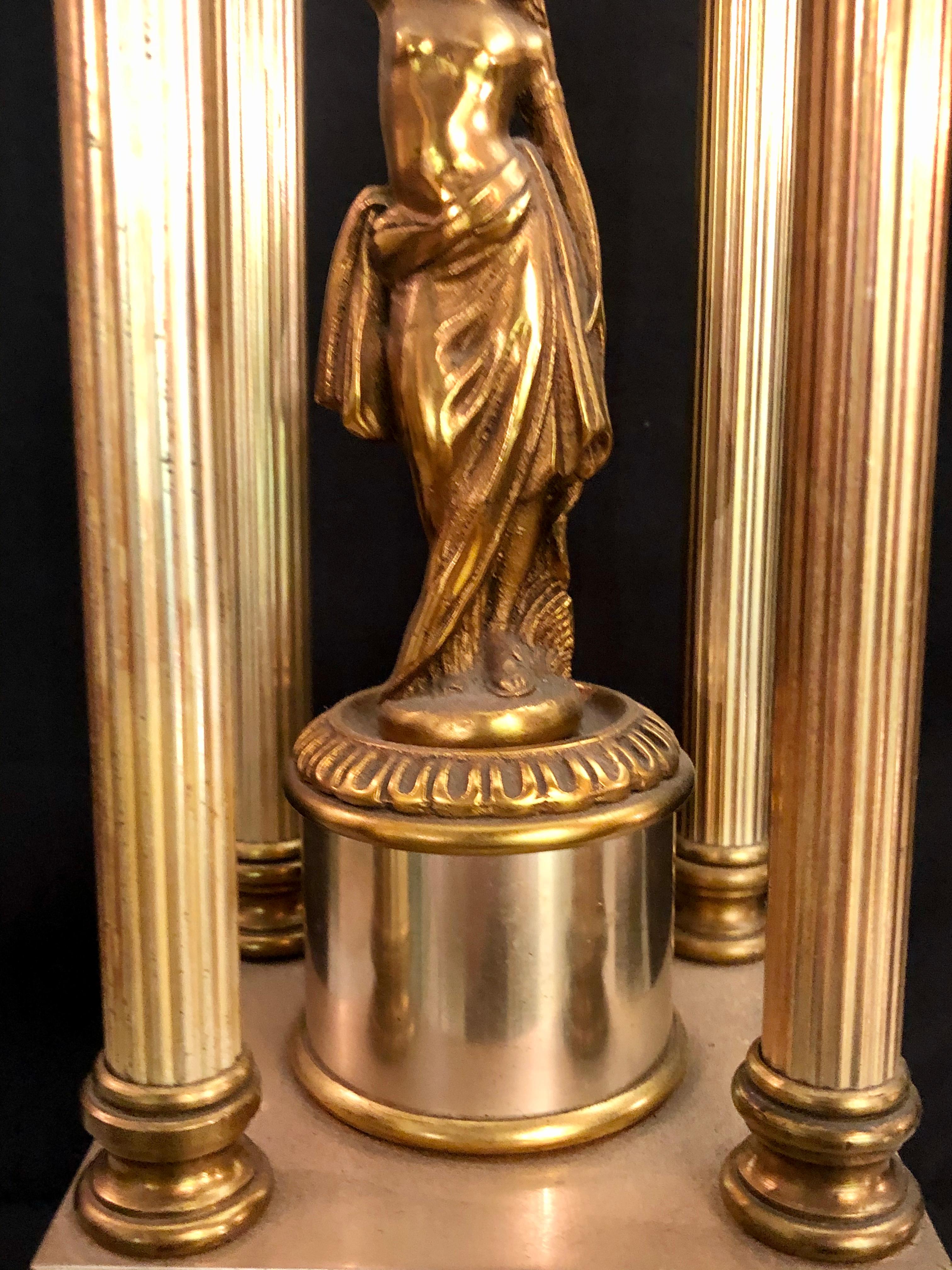 Metal Grecian Inspired Table Lamps Having Columns and Figures Compatible, Pair 1