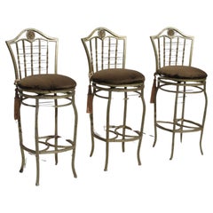 Vintage Metal Green upholstered Swivel Bar stools