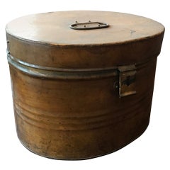 Antique Metal Hat Box in Trompe l'oeil, 19th Century