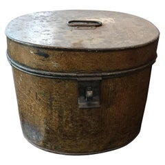 Antique Metal Hatbox in trompe l oeil, 19th Century Empty