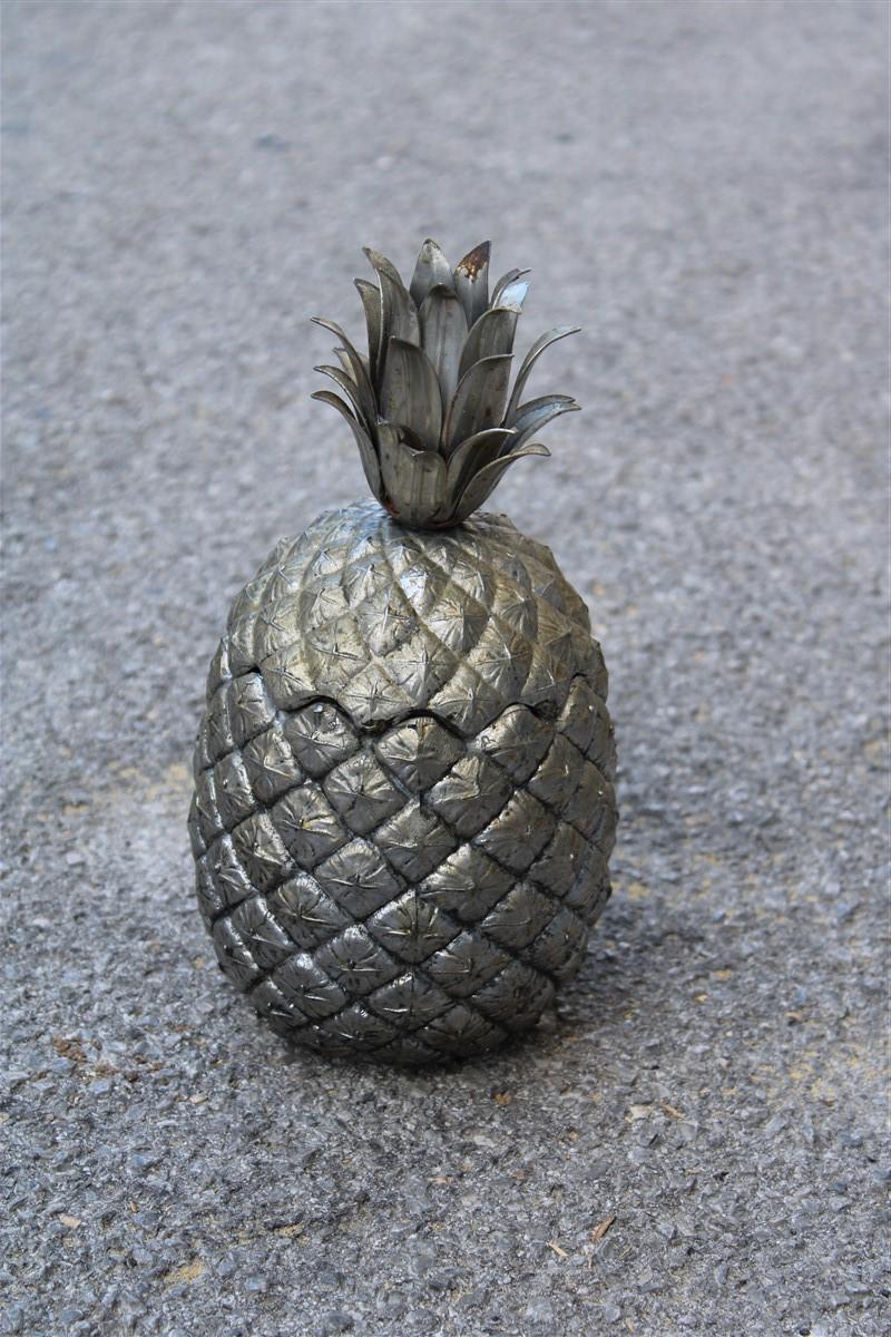 Metal ice bucket pineapple sculpture 1970 Manetti design Italian florence silver.