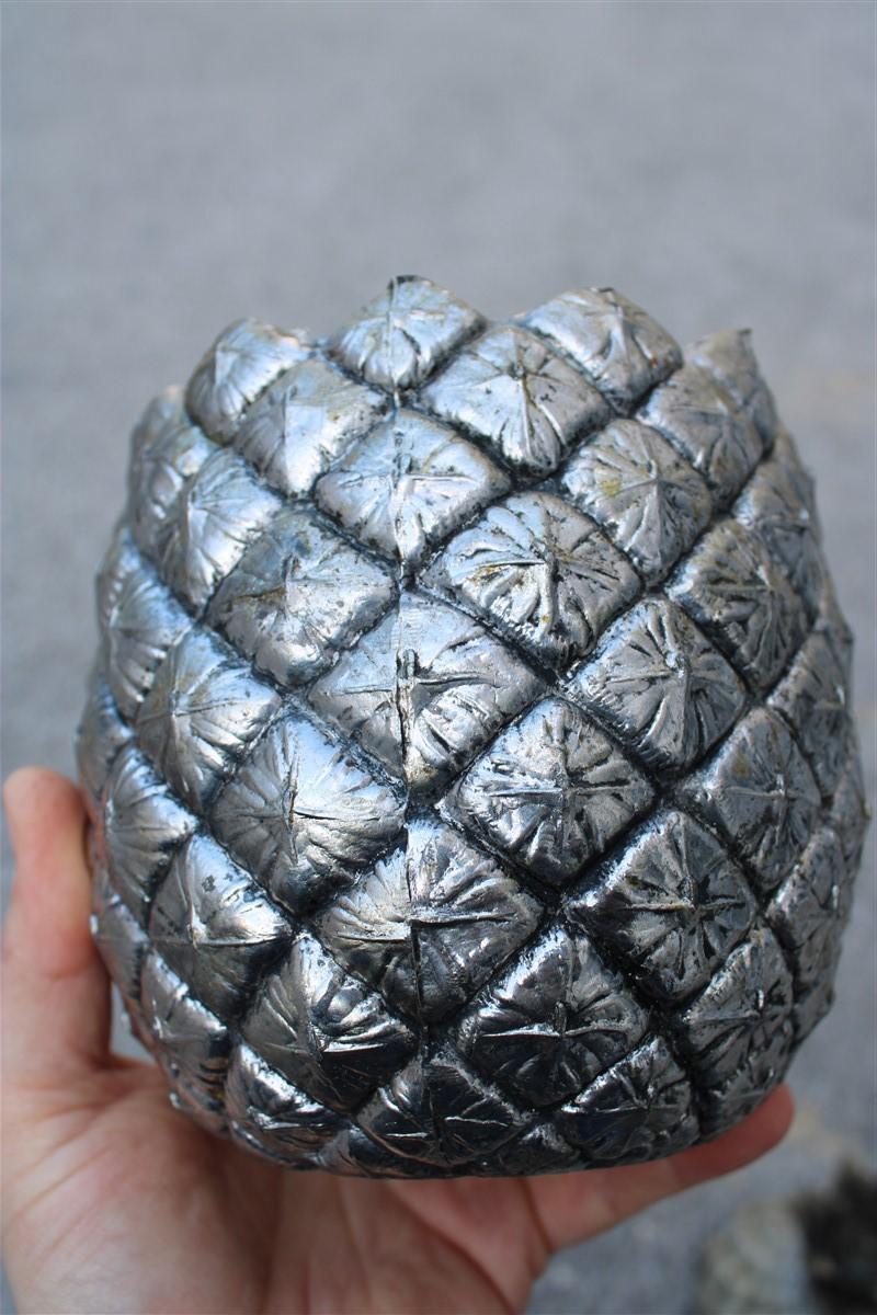 Mid-Century Modern Metal Ice Bucket Pineapple Sculpture 1970 Manetti Design Italian Florence Silver For Sale