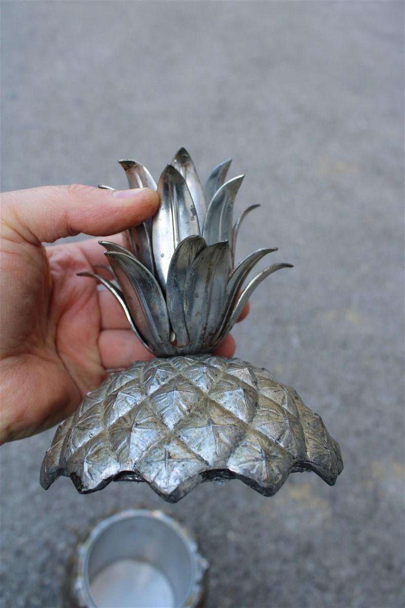 Metal Ice Bucket Pineapple Sculpture 1970 Manetti Design Italian Florence Silver In Good Condition For Sale In Palermo, Sicily