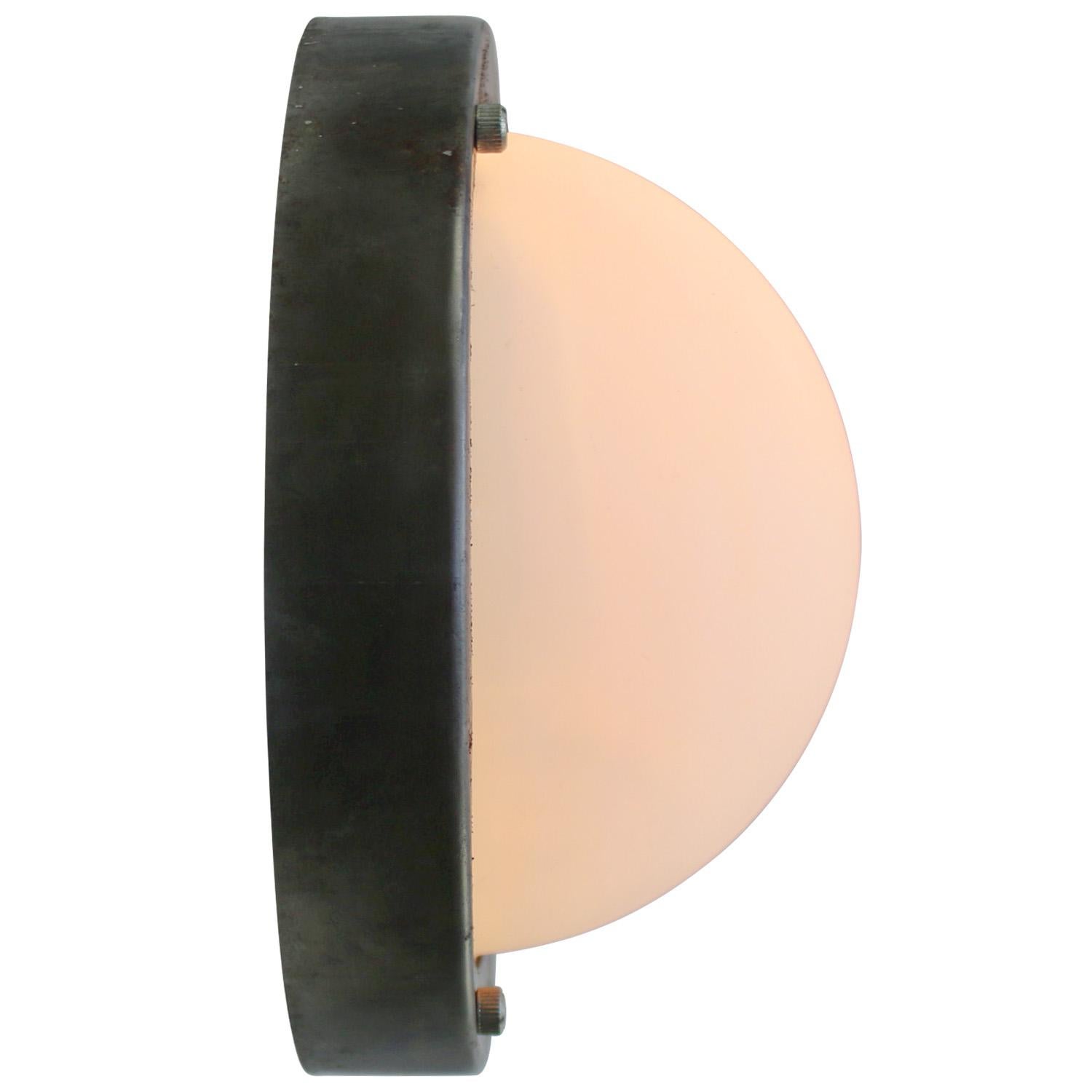 Industrial wall / ceiling lamp
Metal back with mat frosted glass.

2x E26 / E27

Weight 1.70 kg / 3.7 lb

Priced per individual item. All lamps have been made suitable by international standards for incandescent light bulbs, energy-efficient and LED