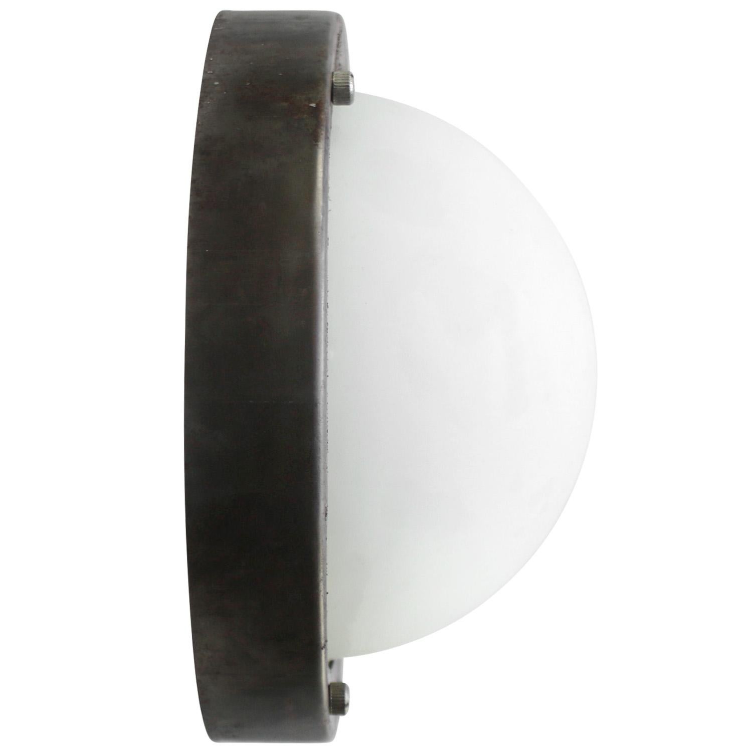 Czech Metal Industrial Mat Frosted Glass Wall Ceiling Lamps For Sale