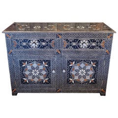 Metal Inlaid Moroccan Cabinet, Bone and Resin Inlay