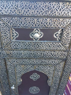 Metal Inlaid Moroccan Cabinet, Some Leather Panels