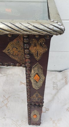 Metal Inlay and Camel Bone Moroccan Side Table, Square Top