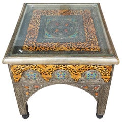 Metal Inlay, Resin, and Camel Bone Moroccan Side Table, Square