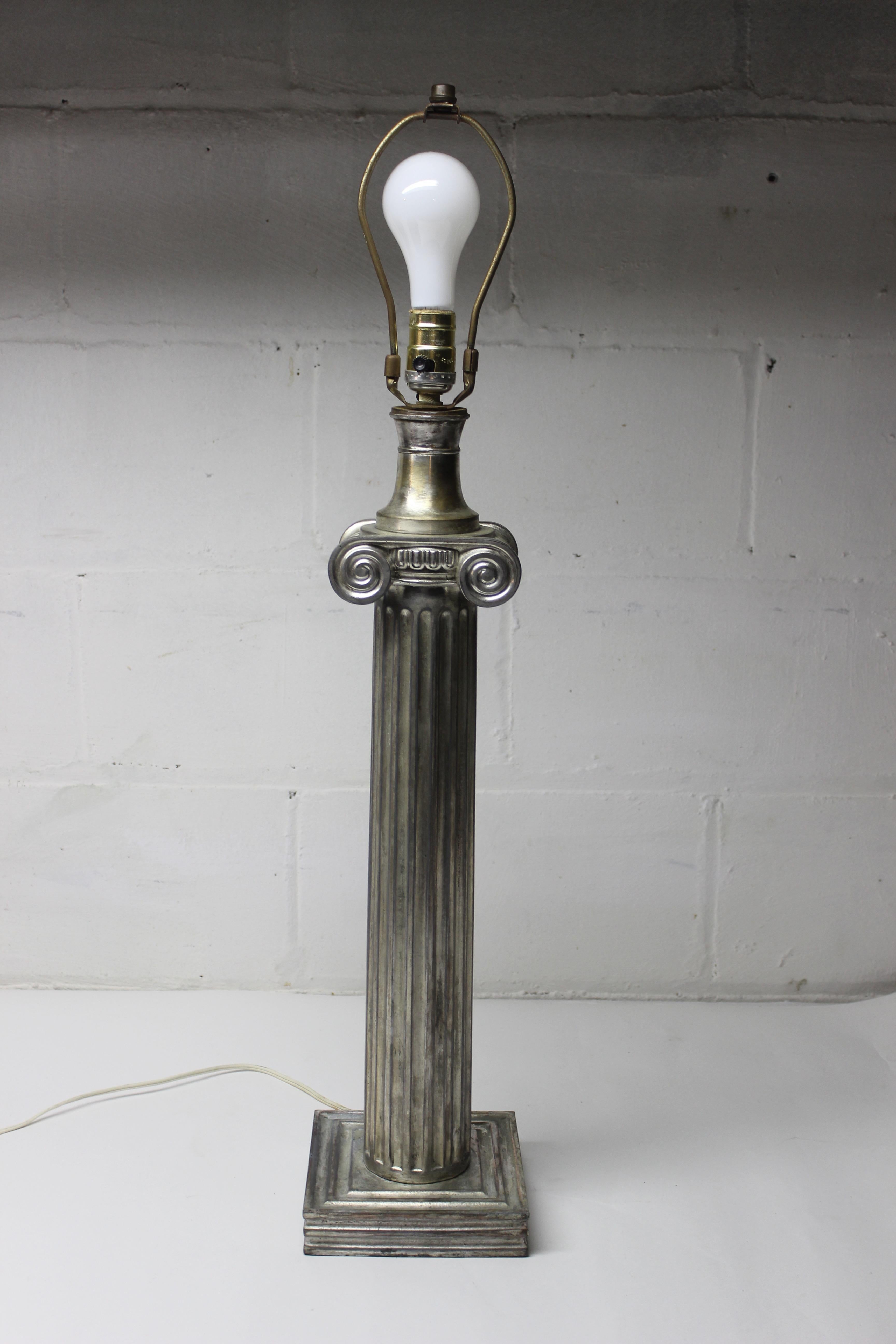 Metal Ionic Column Table Lamp In Good Condition In East Hampton, NY