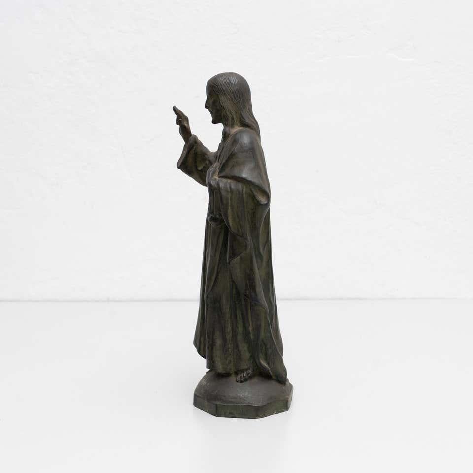 Metal Patinated Ceramic Jesus Christ Memorabilia Figure, circa 1950 2