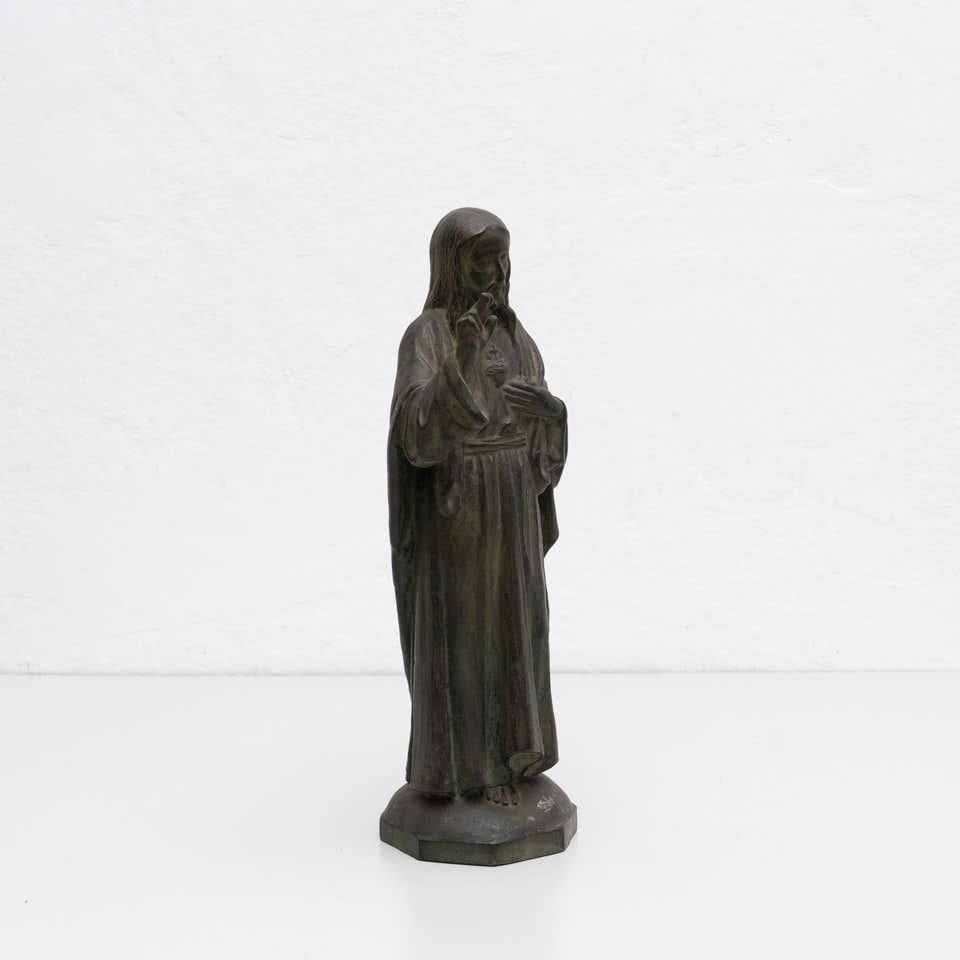 Metal Patinated Ceramic Jesus Christ Memorabilia Figure, circa 1950 3