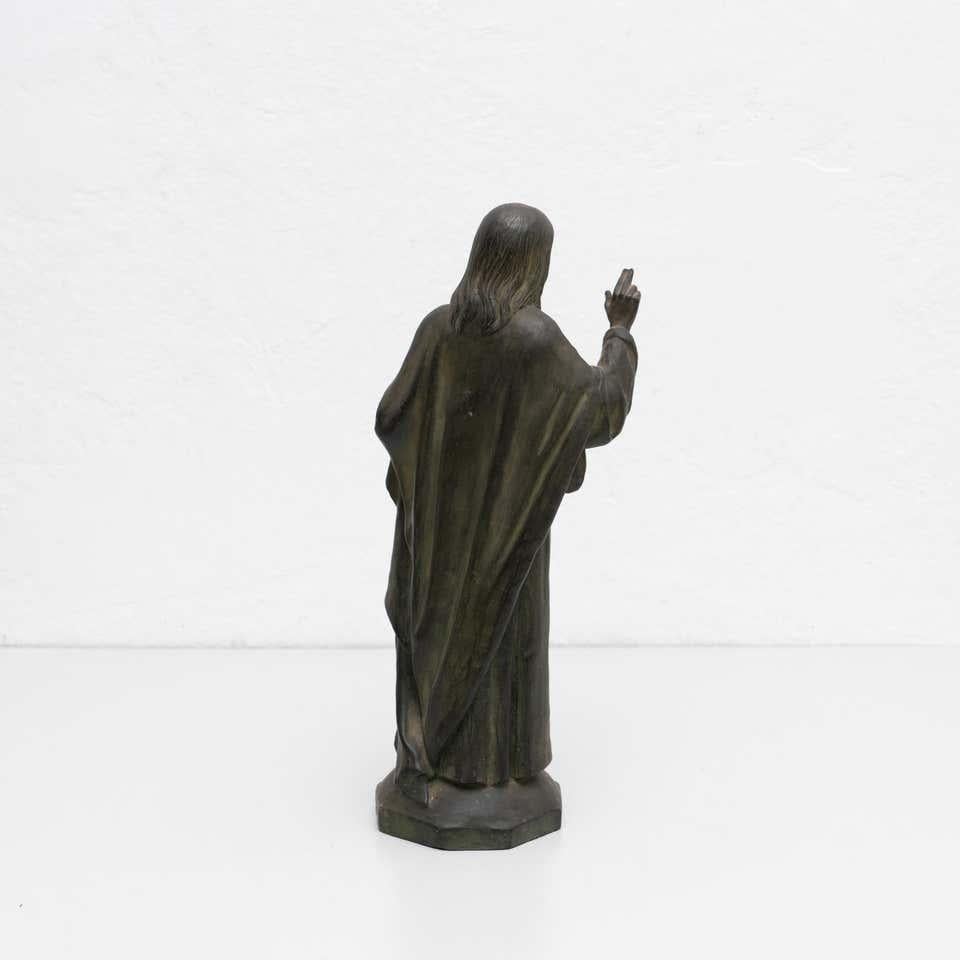 Metal Patinated Ceramic Jesus Christ Memorabilia Figure, circa 1950 4