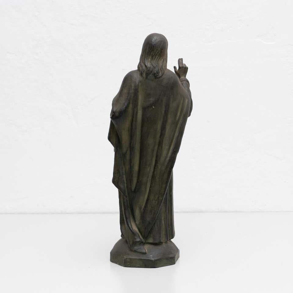 Metal Patinated Ceramic Jesus Christ Memorabilia Figure, circa 1950 5
