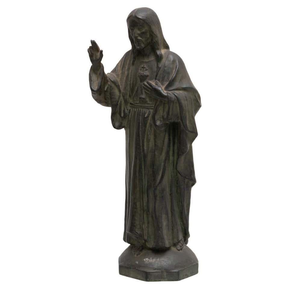 Metal Patinated Ceramic Jesus Christ Memorabilia Figure, circa 1950 10