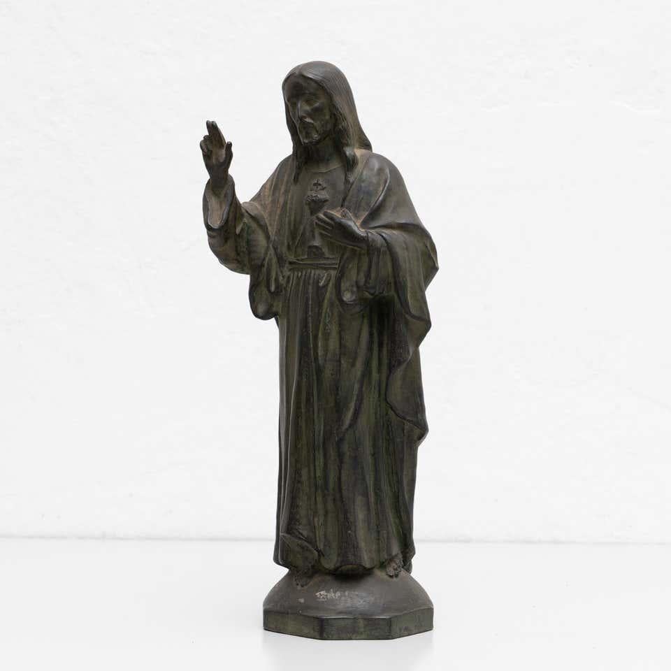 Moderne Figurine de Jésus-Christ en céramique patinée par le métal, vers 1950