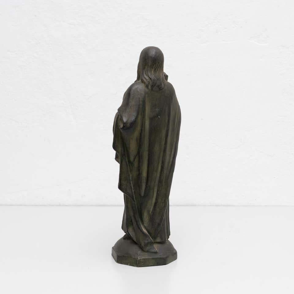 Metal Patinated Ceramic Jesus Christ Memorabilia Figure, circa 1950 1