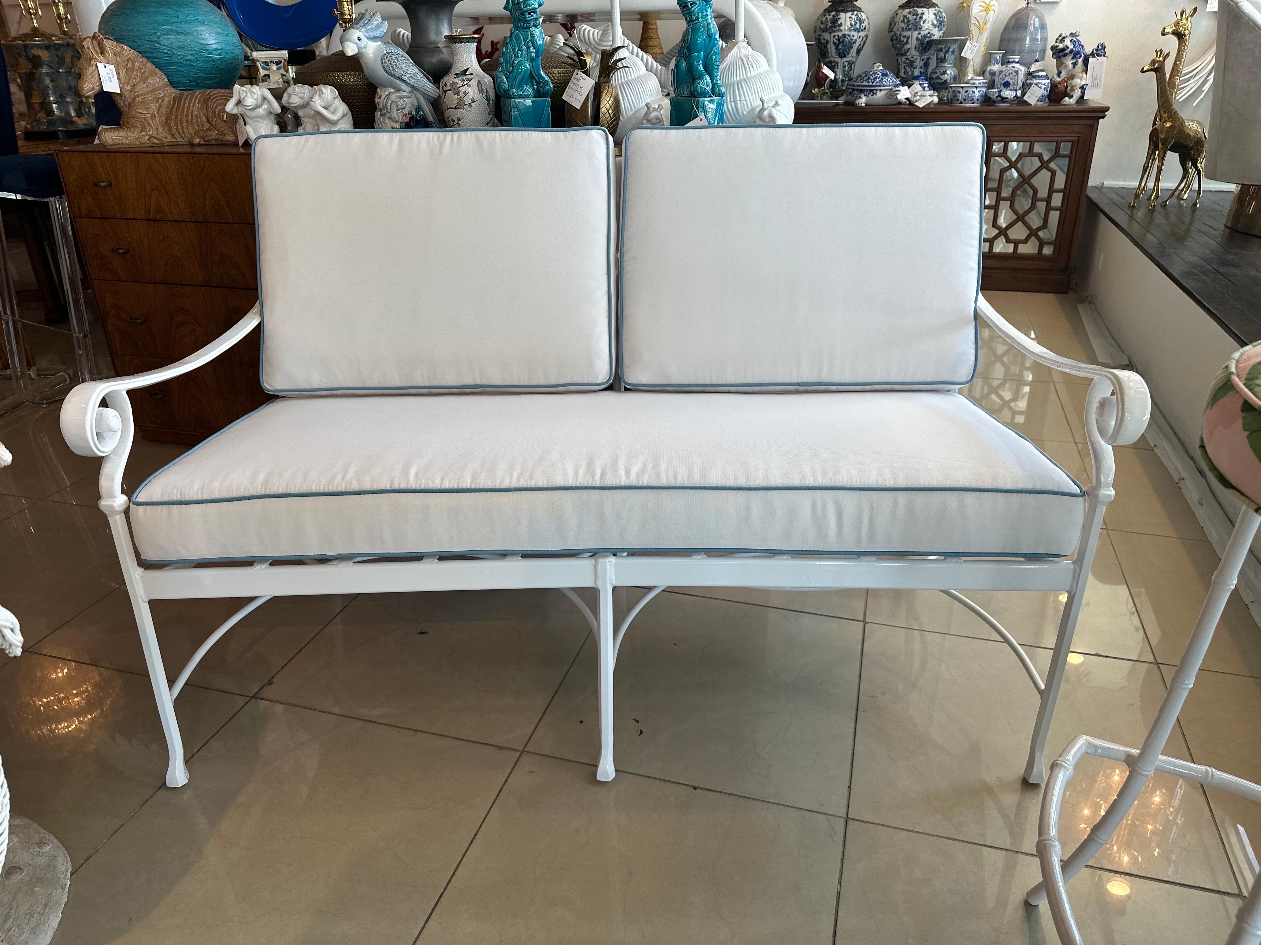 Late 20th Century Metal Loveseat Sofa New Powder-Coated & Upholstery Patio Outdoor 3 Available  For Sale