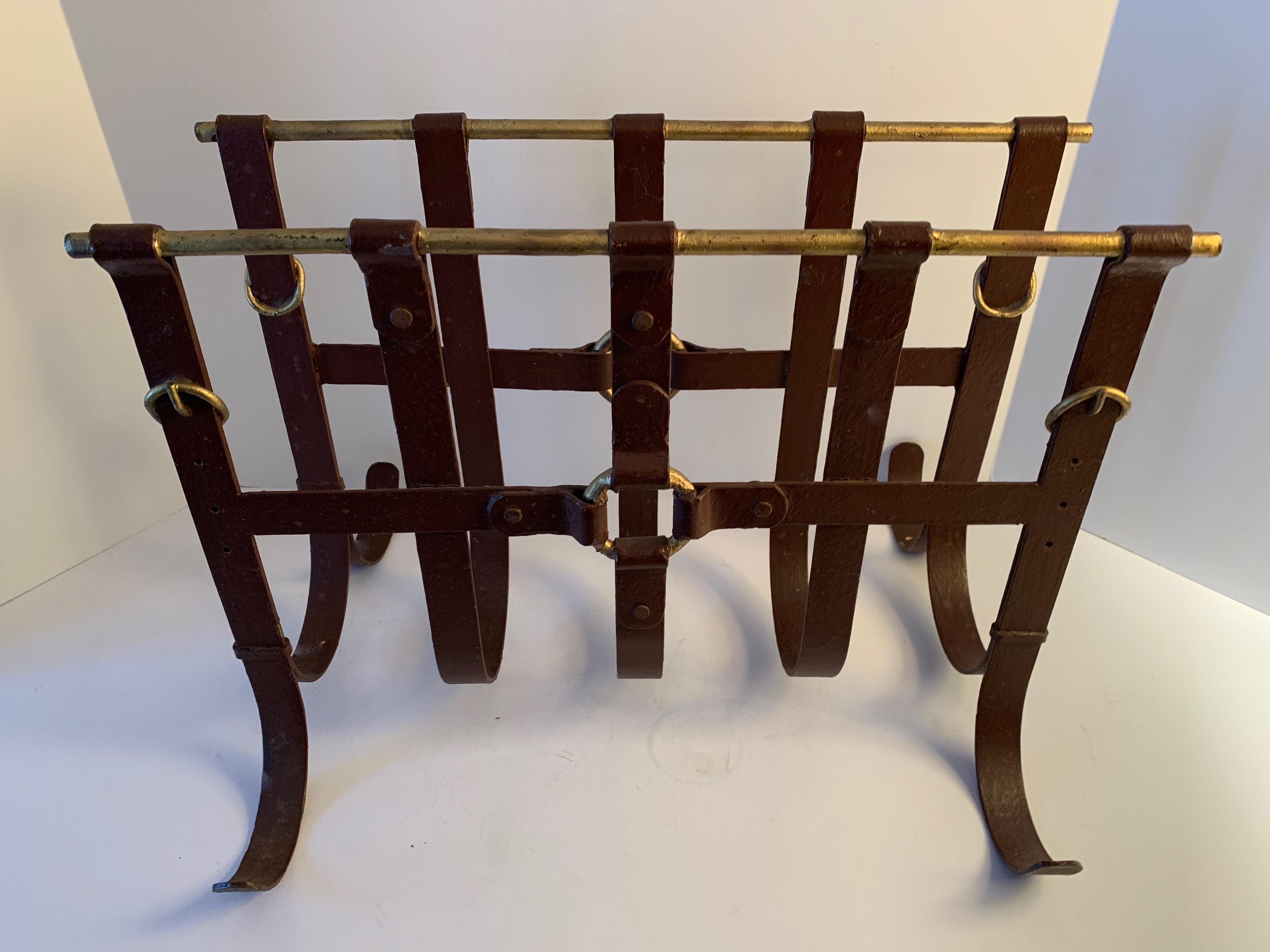 Metal Magazine Rack in the Manner of Jacques Adnet In Good Condition In Los Angeles, CA