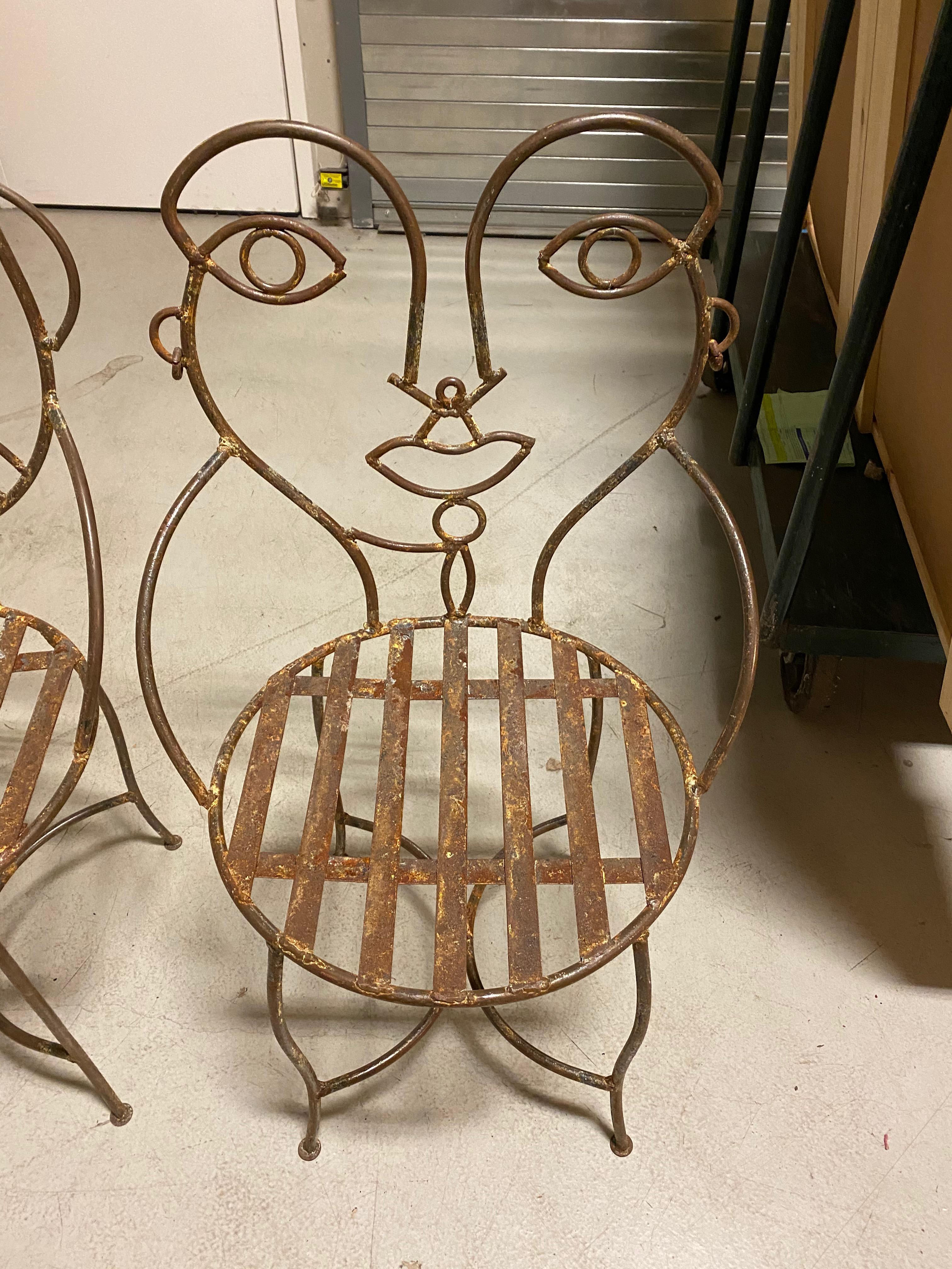 Mid-Century Modern Metal Midcentury Cafe Chairs with Male and Female Faces