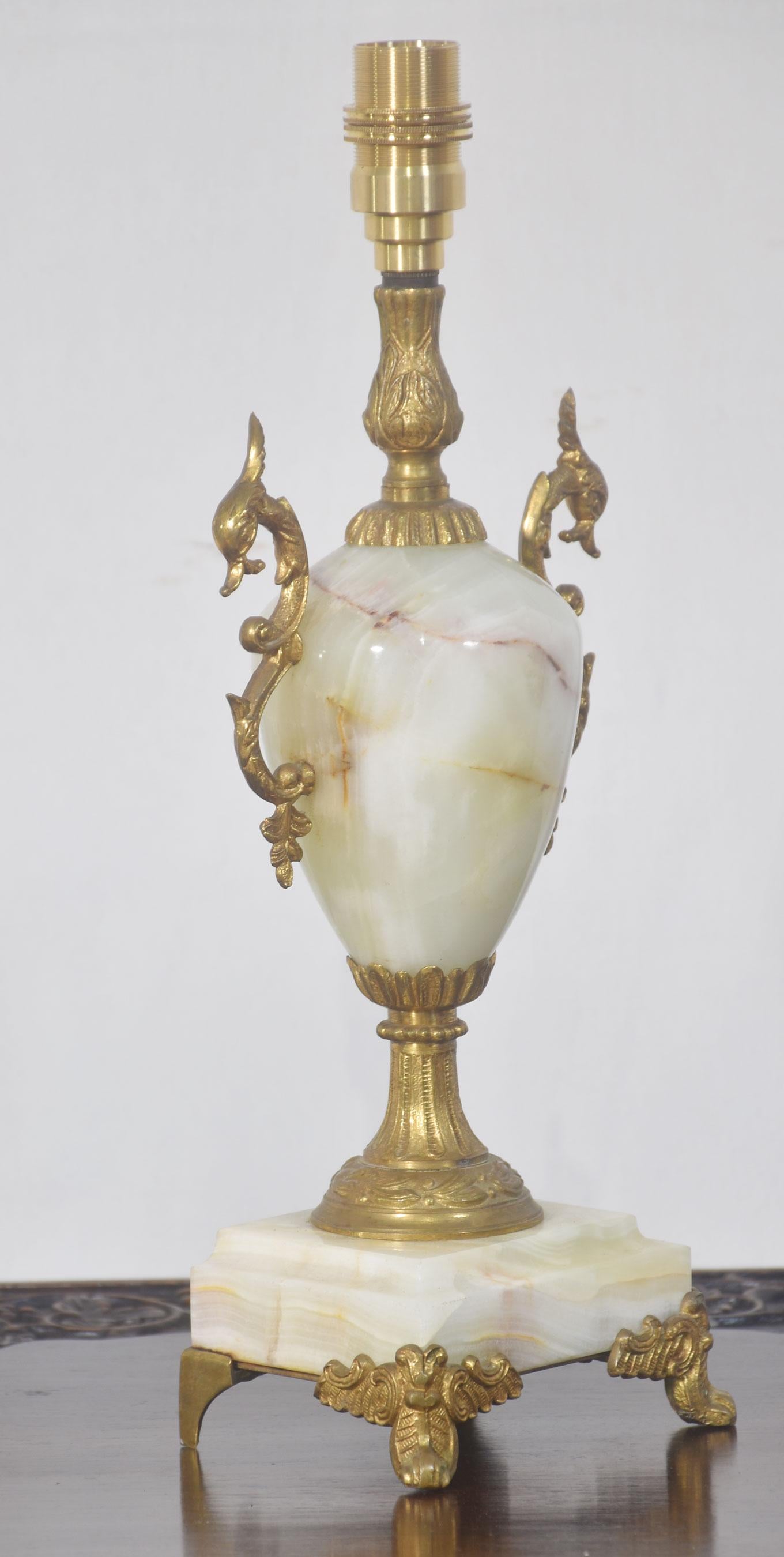 Onyx Metal mounted onyx table lamp For Sale