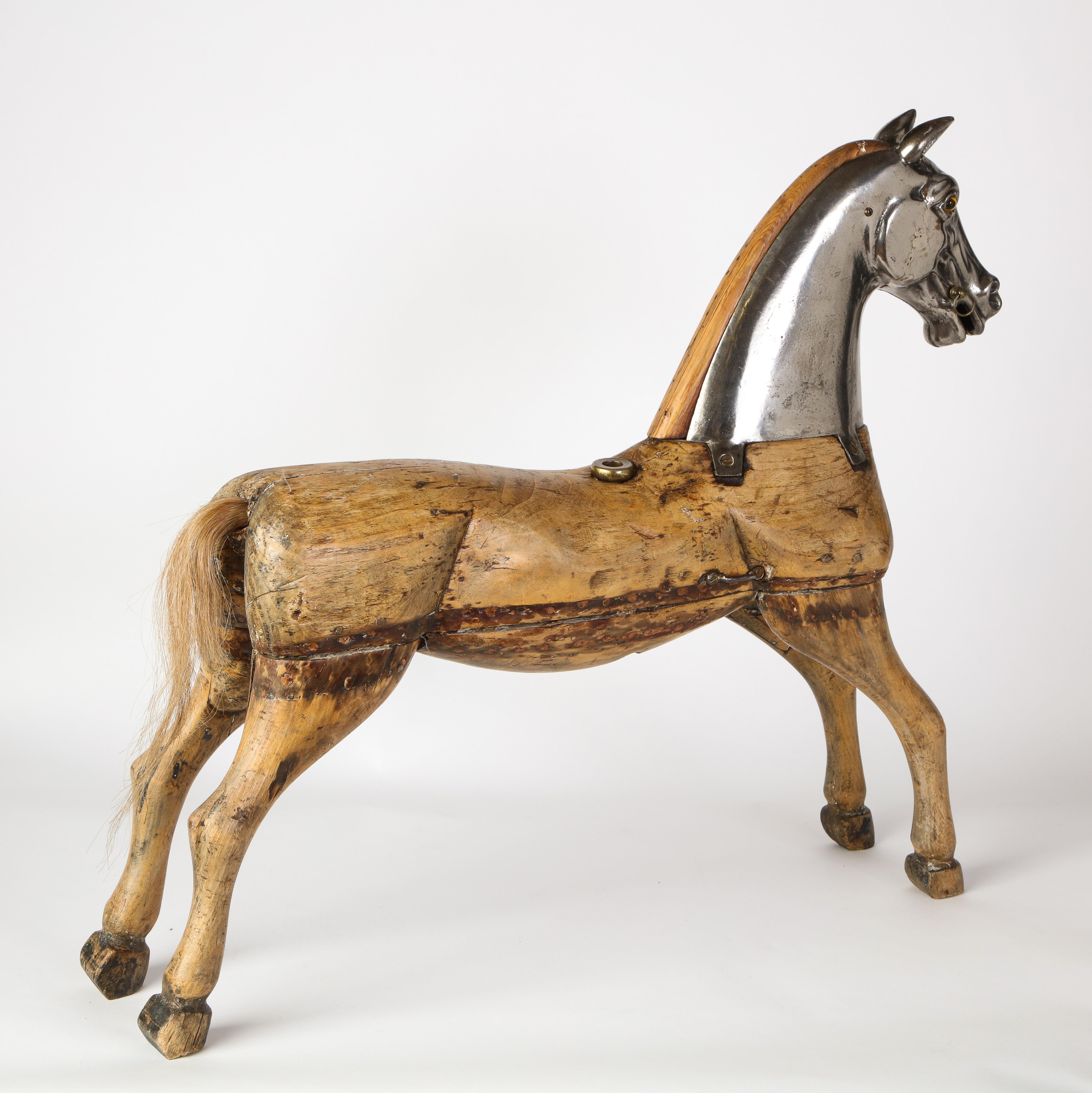 Metal-Mounted Pine Carousel Horse, Early 20th Century 7