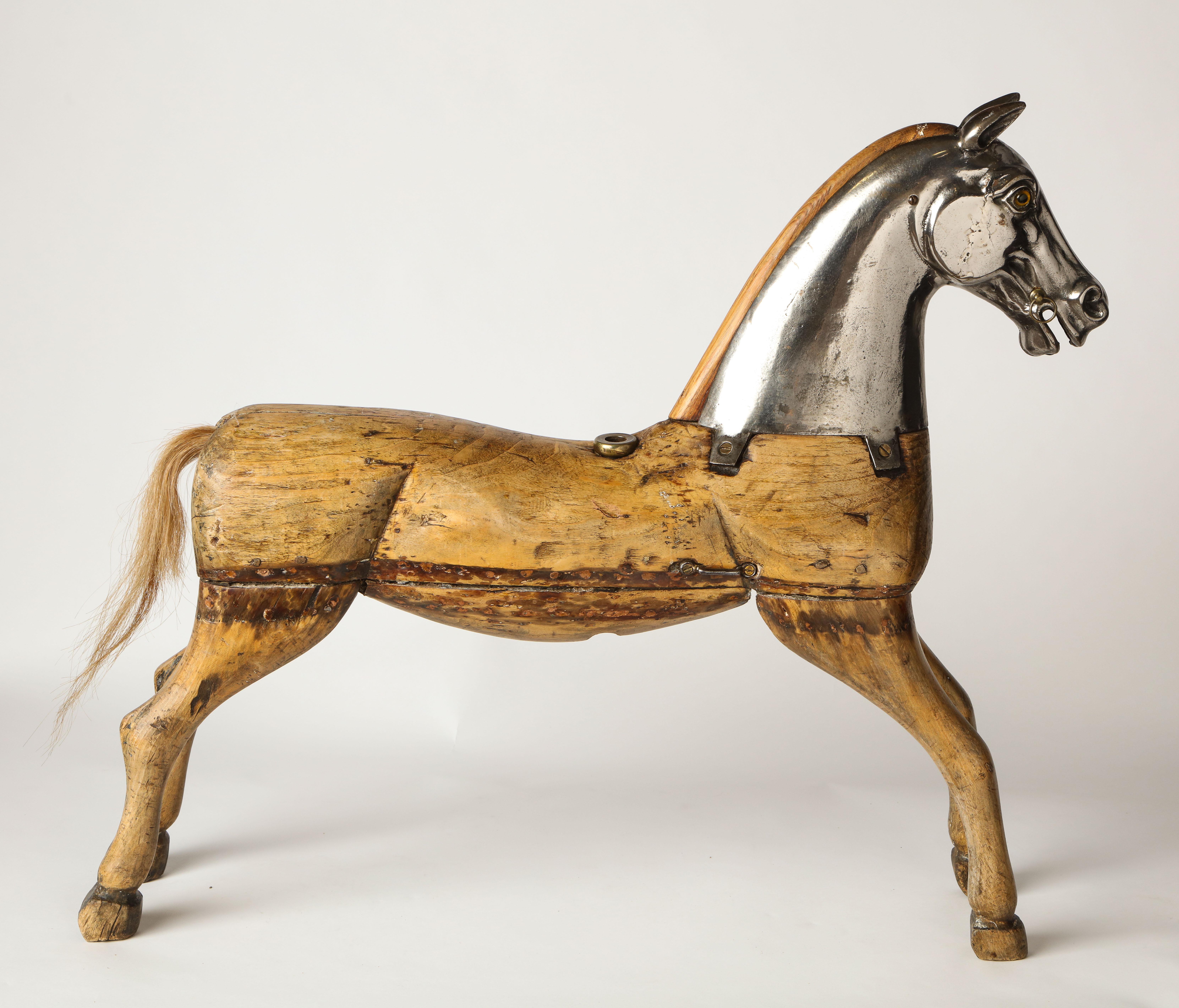 Metal-Mounted Pine Carousel Horse, Early 20th Century 8