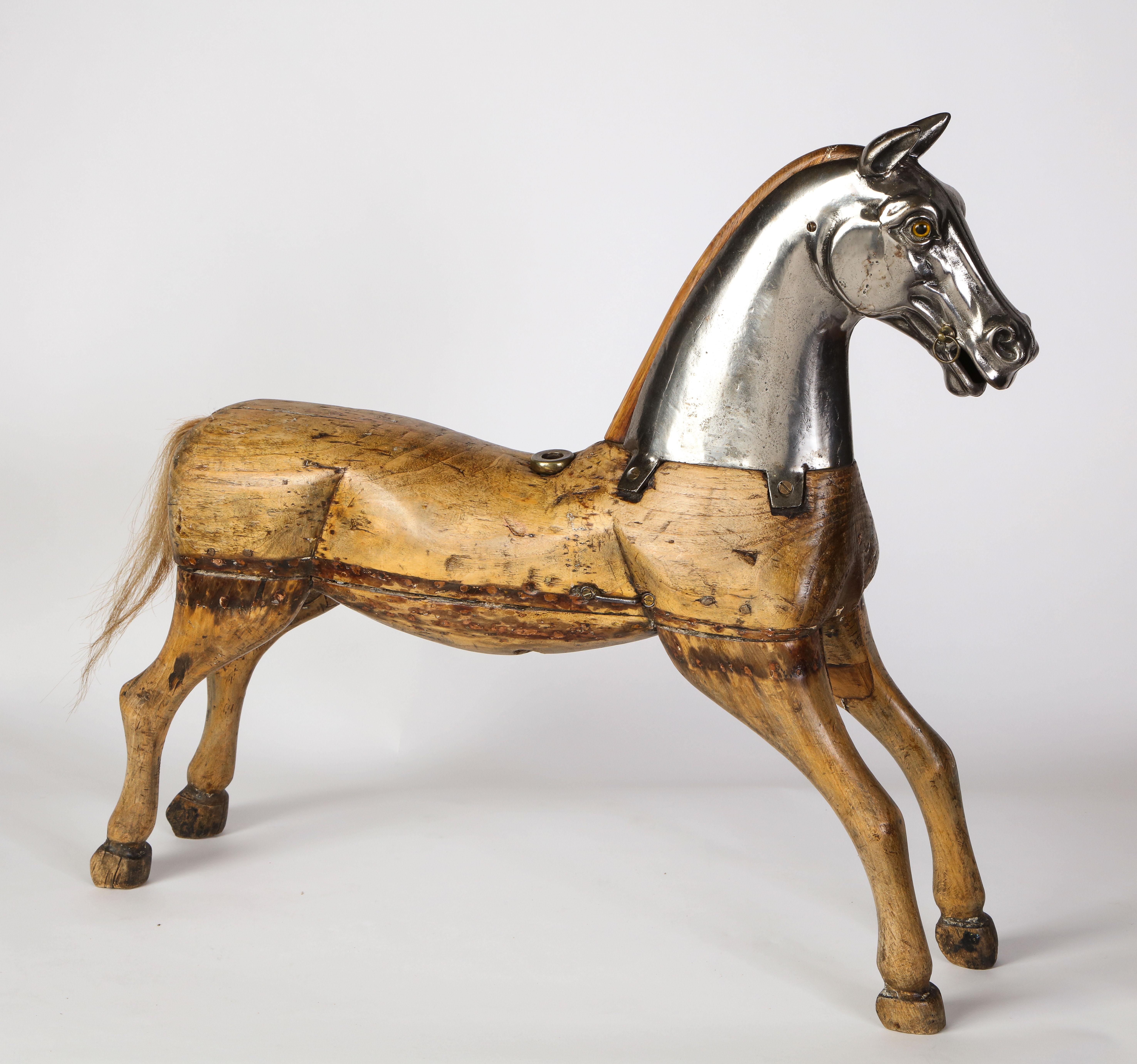 Metal-Mounted Pine Carousel Horse, Early 20th Century 9