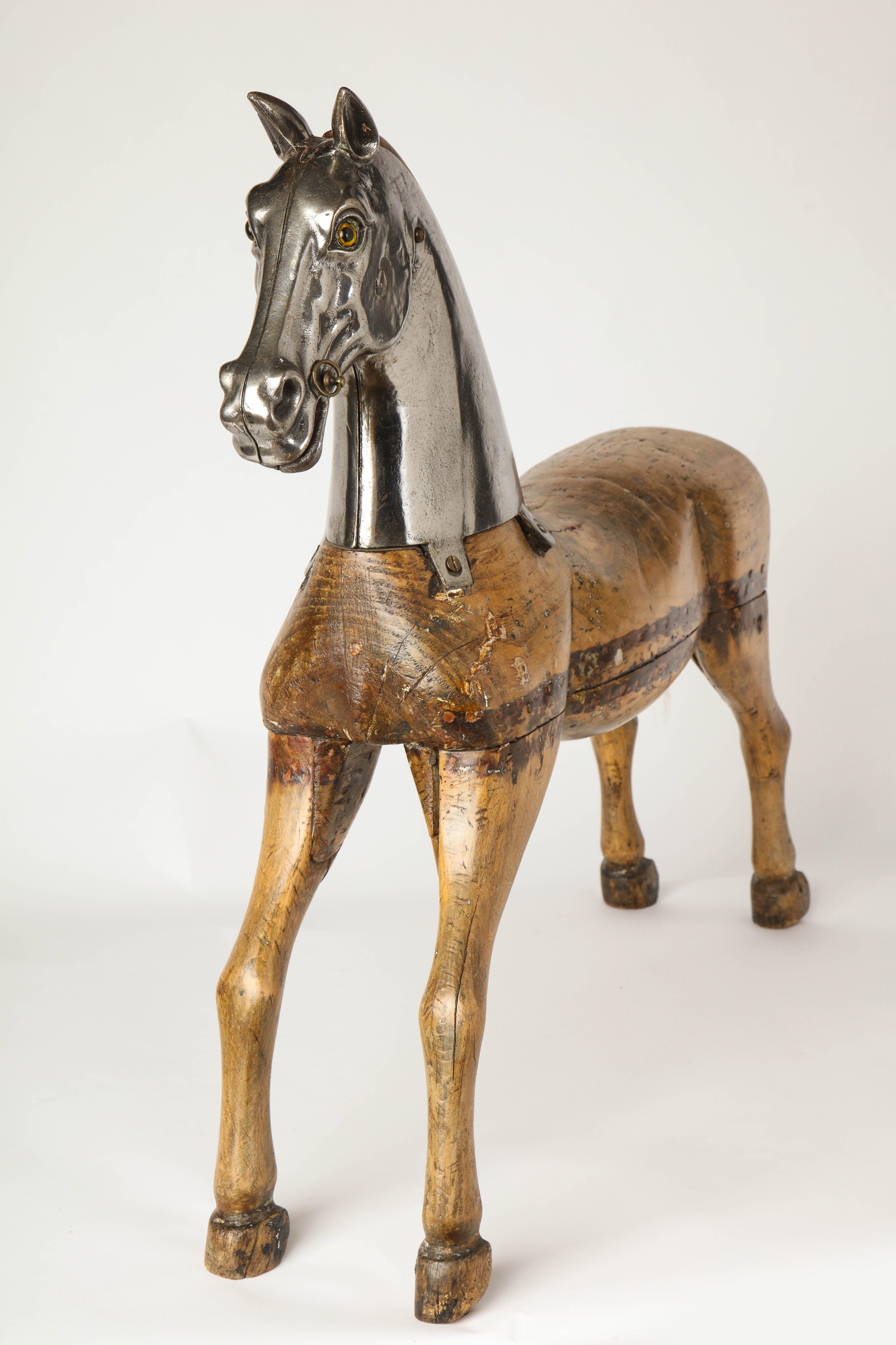 Metal-Mounted Pine Carousel Horse, Early 20th Century 3