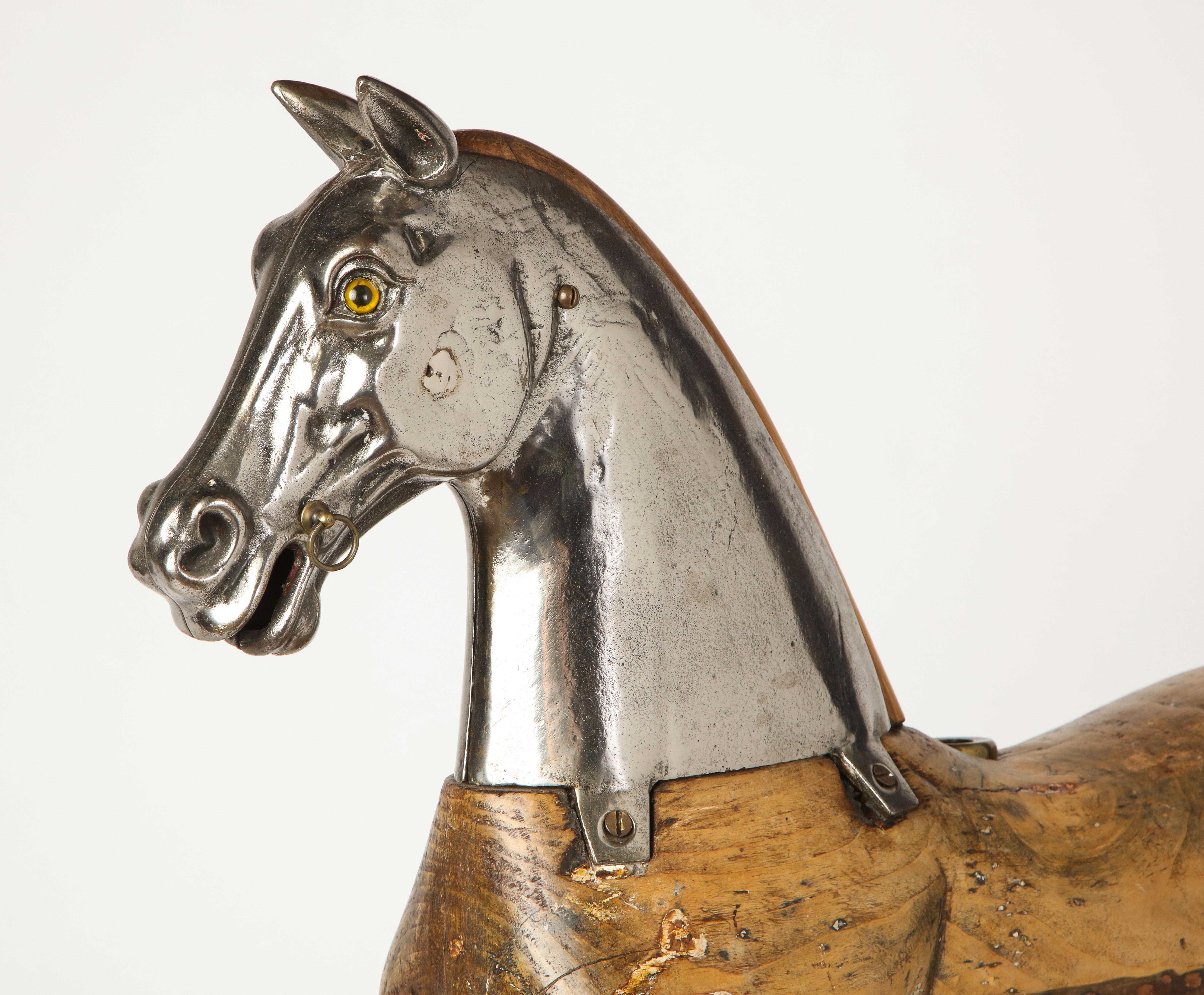Metal-Mounted Pine Carousel Horse, Early 20th Century 4