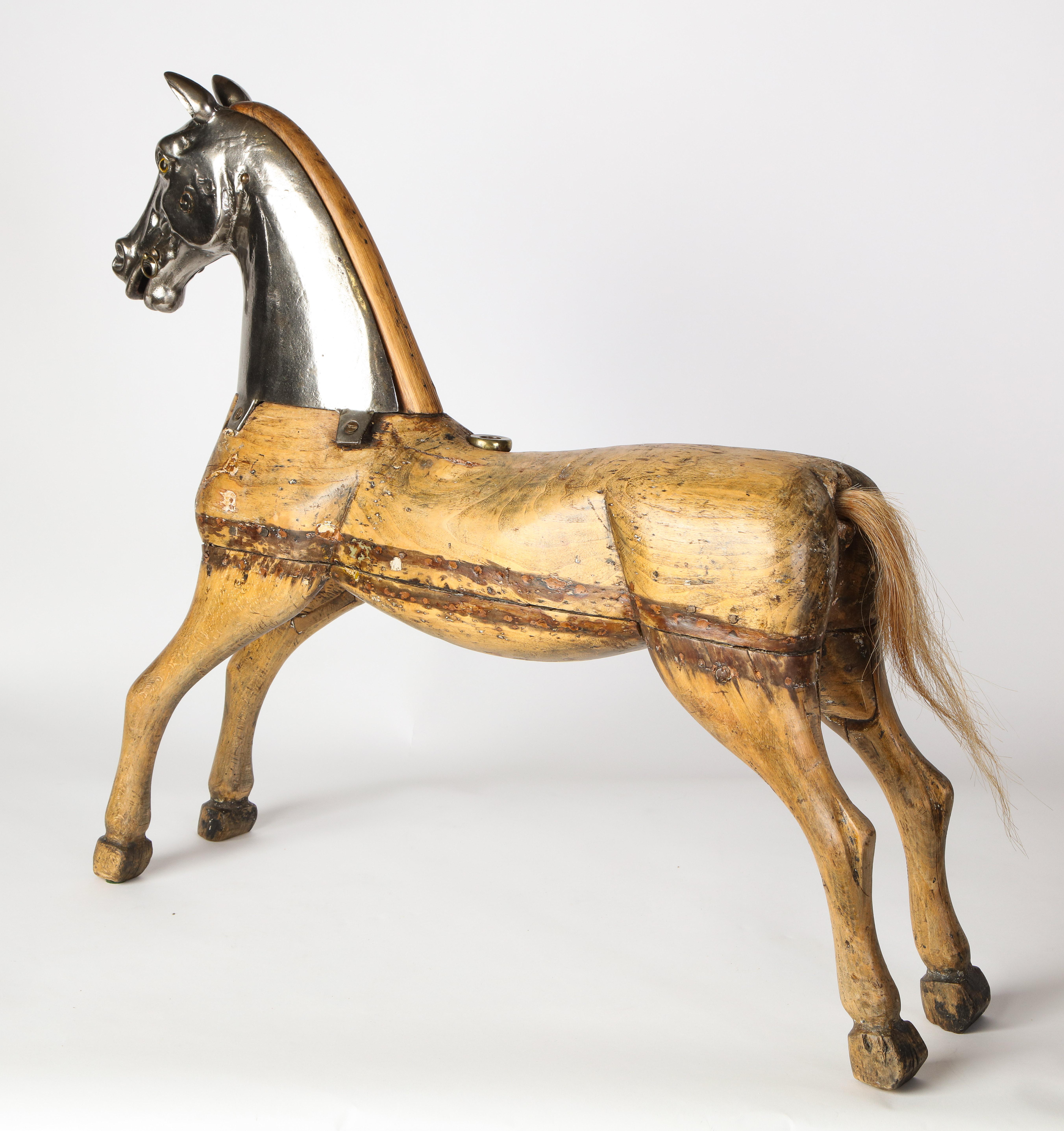 Metal-Mounted Pine Carousel Horse, Early 20th Century 5