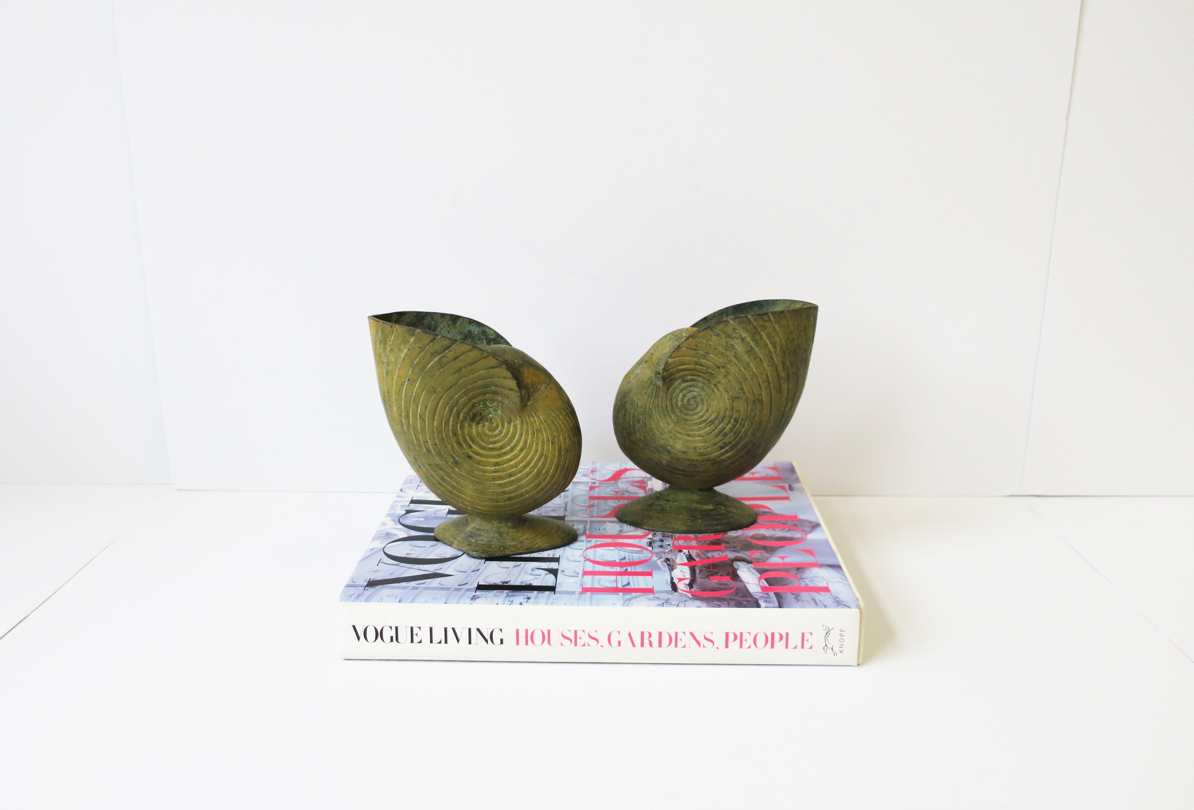 Metal Nautilus Seashell Vases with Yellow Hue, Pair 5