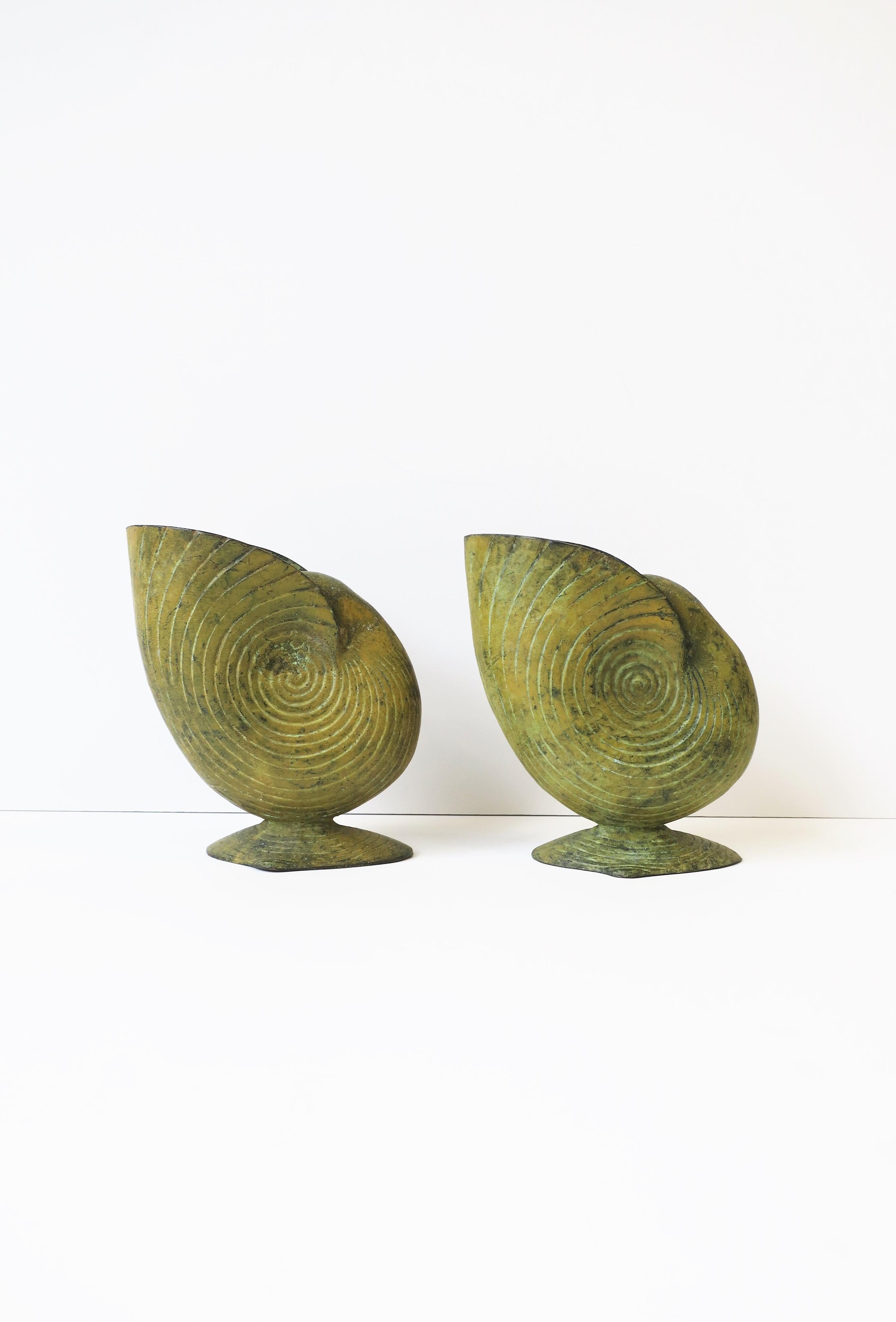 Metal Nautilus Seashell Vases with Yellow Hue, Pair 6