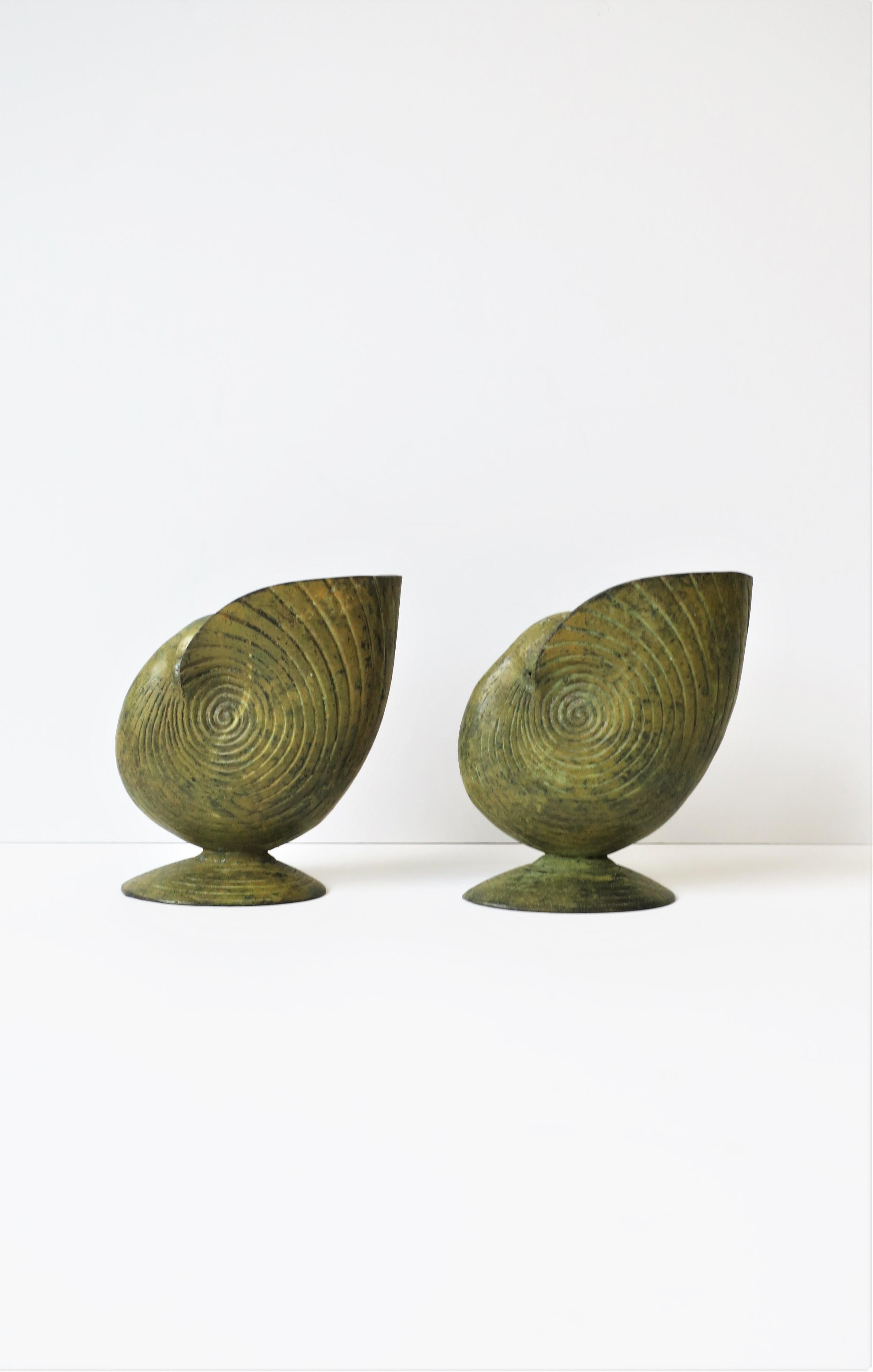 Metal Nautilus Seashell Vases with Yellow Hue, Pair 7
